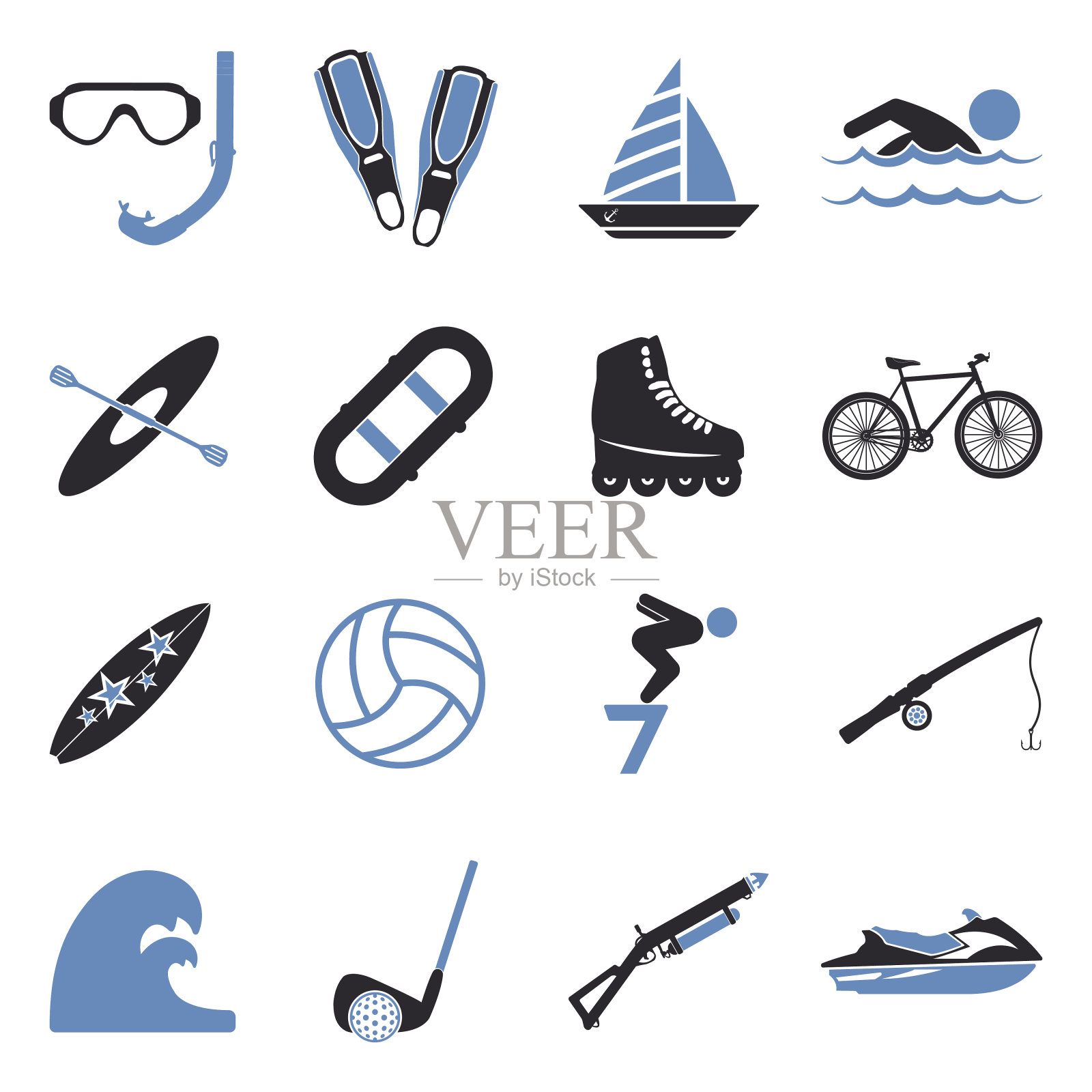 夏季体育图标。双色调平面设计。矢量插图。插画图片素材