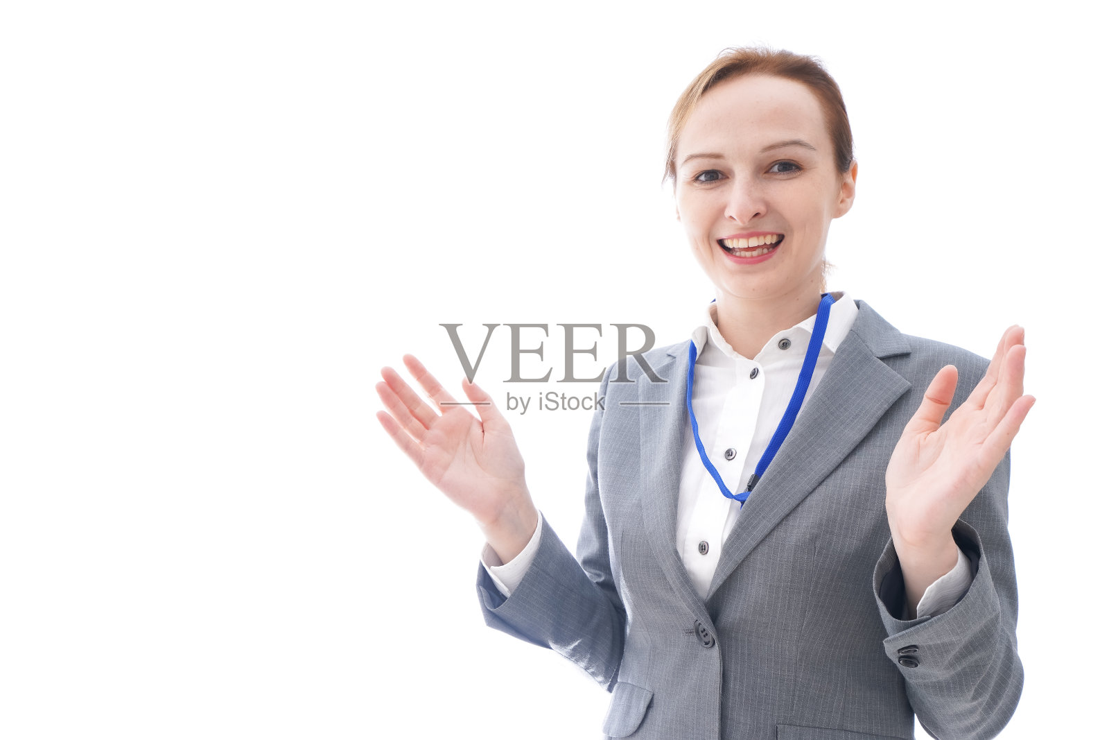 穿着西装的女商人笑了照片摄影图片