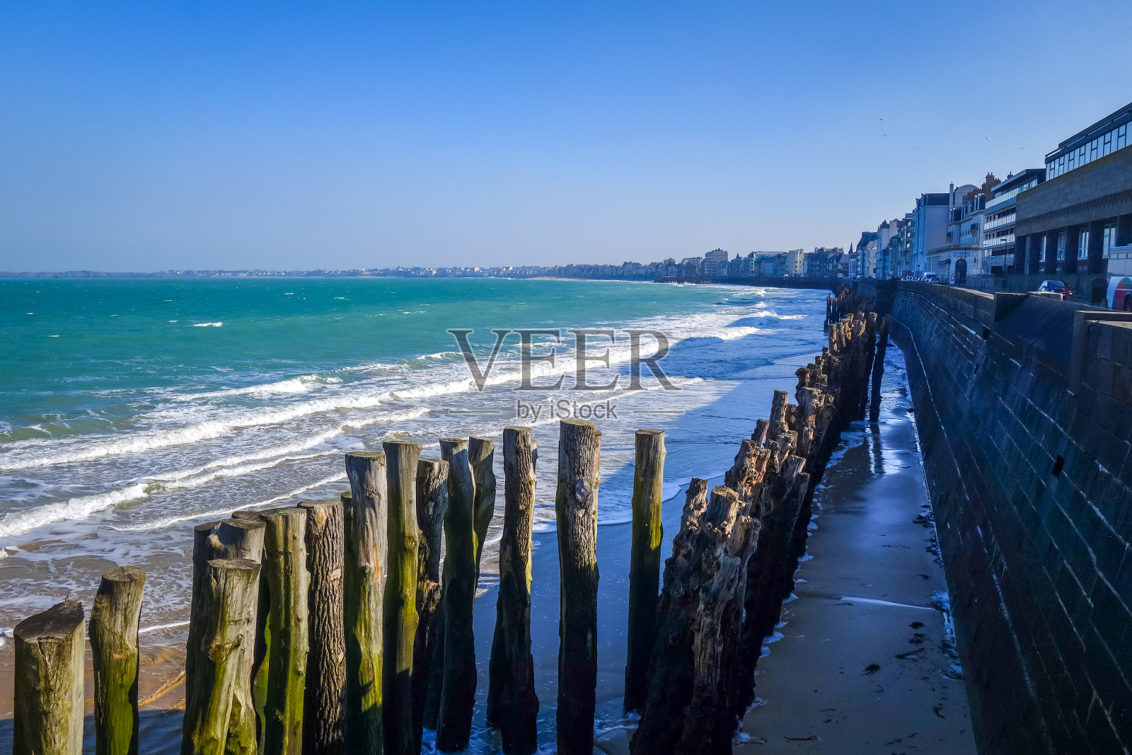 圣马洛海景和城堡,布列塔尼,法国照片摄影图片