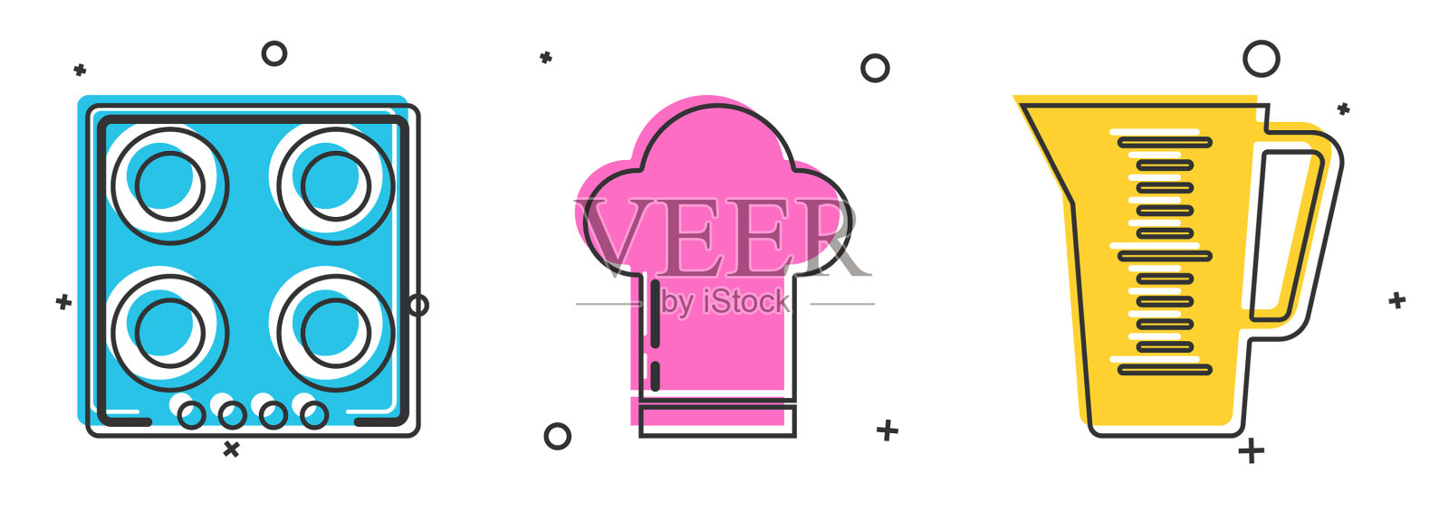 设置煤气炉厨师帽和量杯图标图标素材