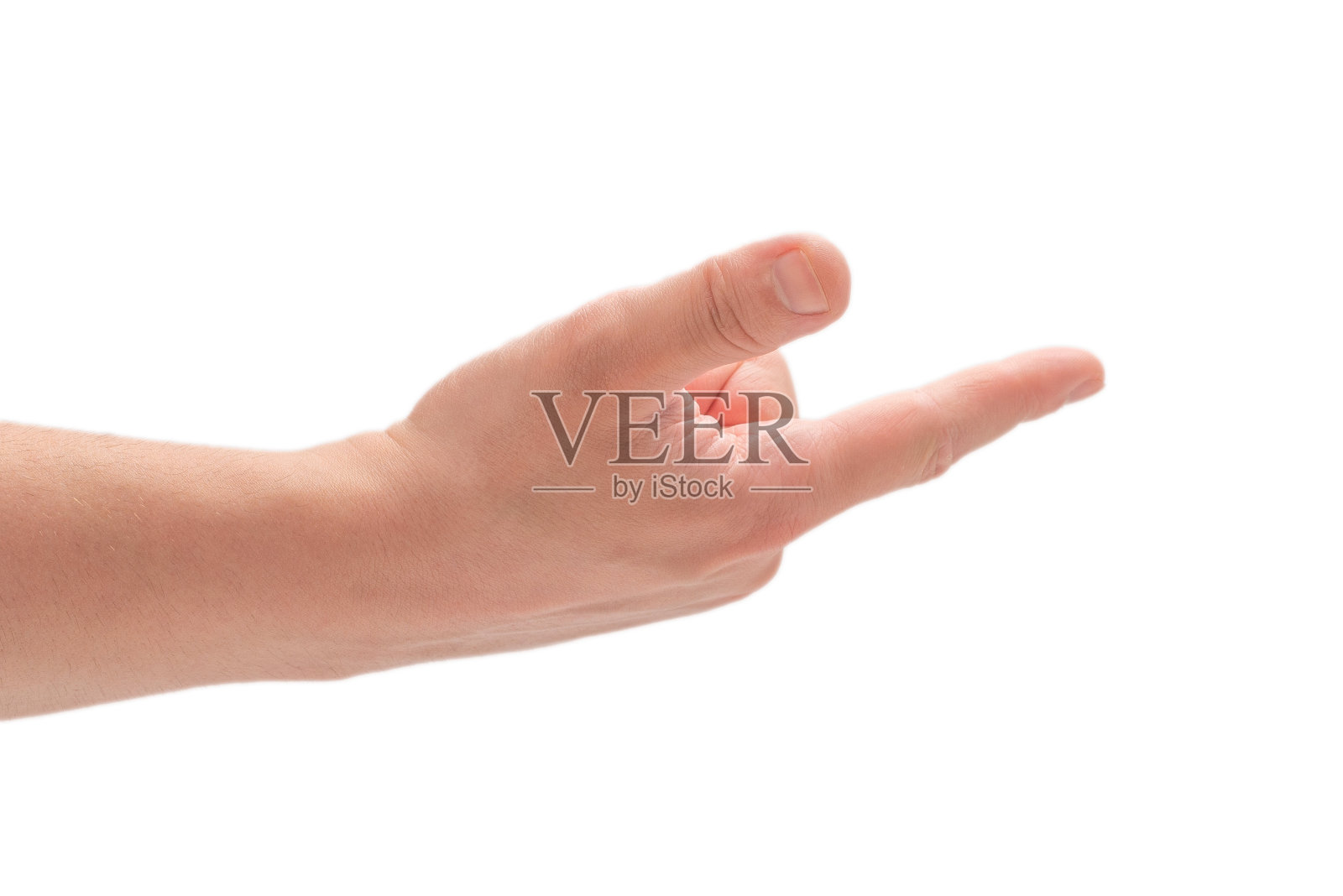 男性手孤立于白色。照片摄影图片