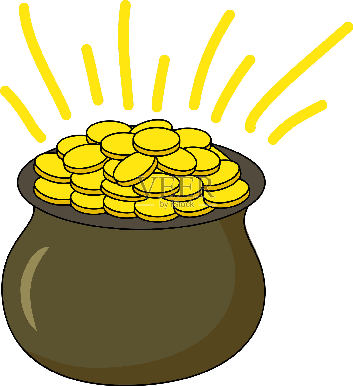 棕色壶满黄金硬币卡通风格插画图片素材