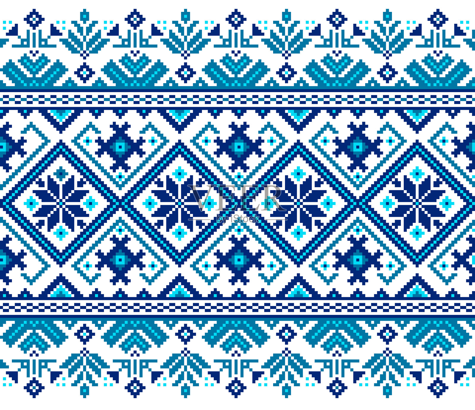 矢量插画乌克兰民间无缝图案点缀。少数民族饰品。边界元素。传统乌克兰、白俄罗斯民间艺术编织绣花图案——维什凡卡插画图片素材