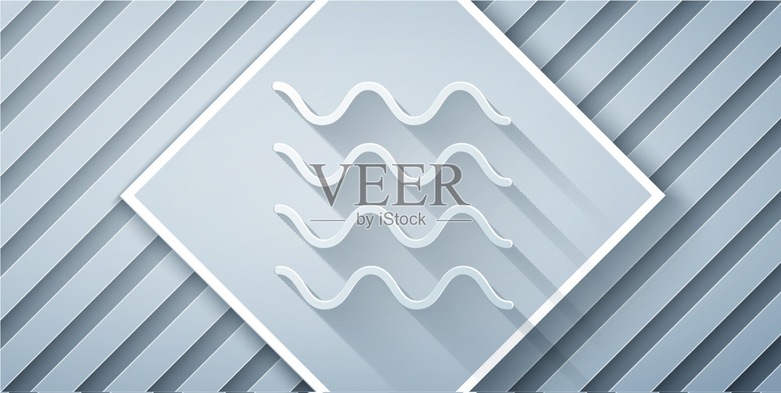 剪纸波浪图标孤立在灰色背景插画图片素材