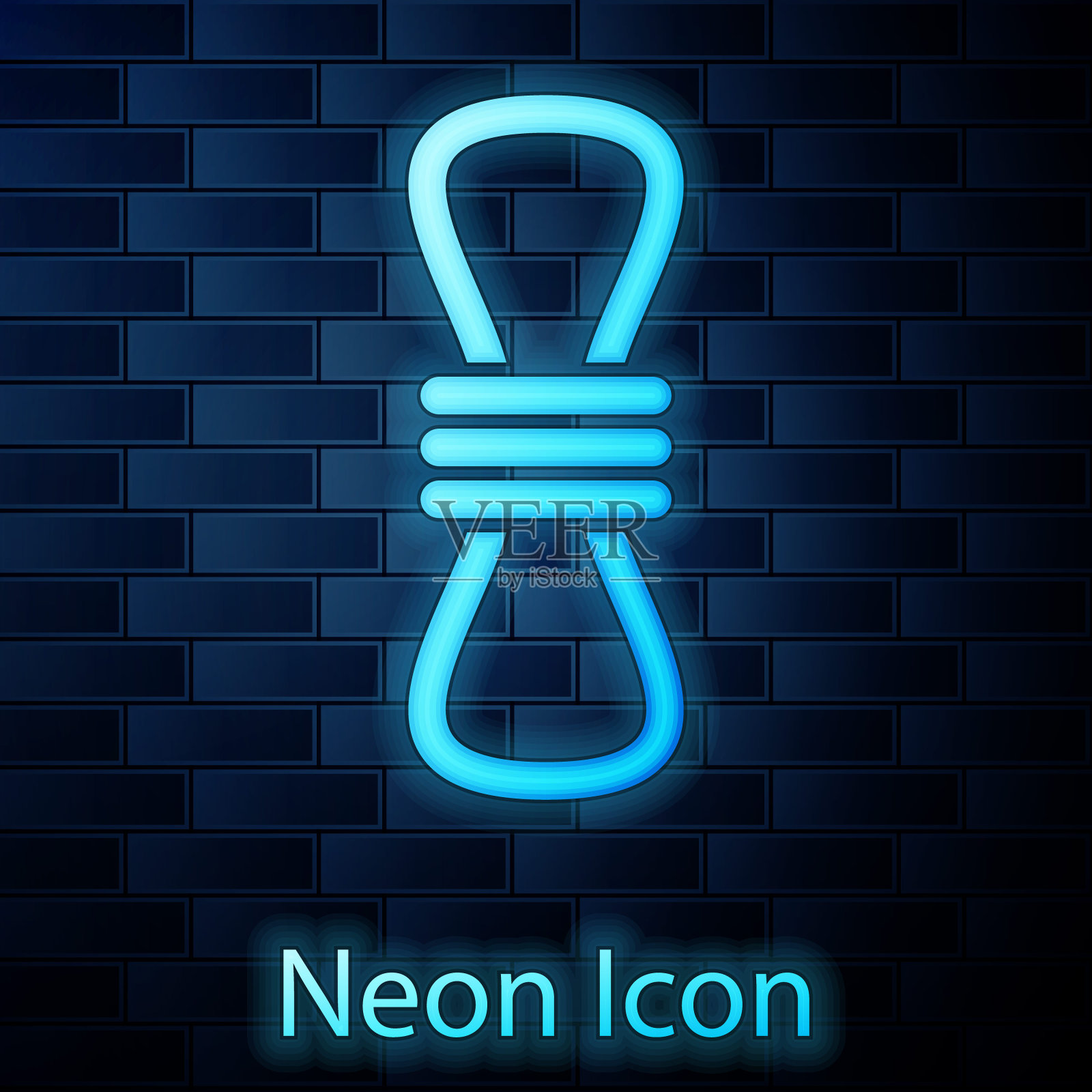 发光的霓虹灯攀登者绳索图标孤立在砖墙的背景上。极限运动。运动设备。矢量图图标素材