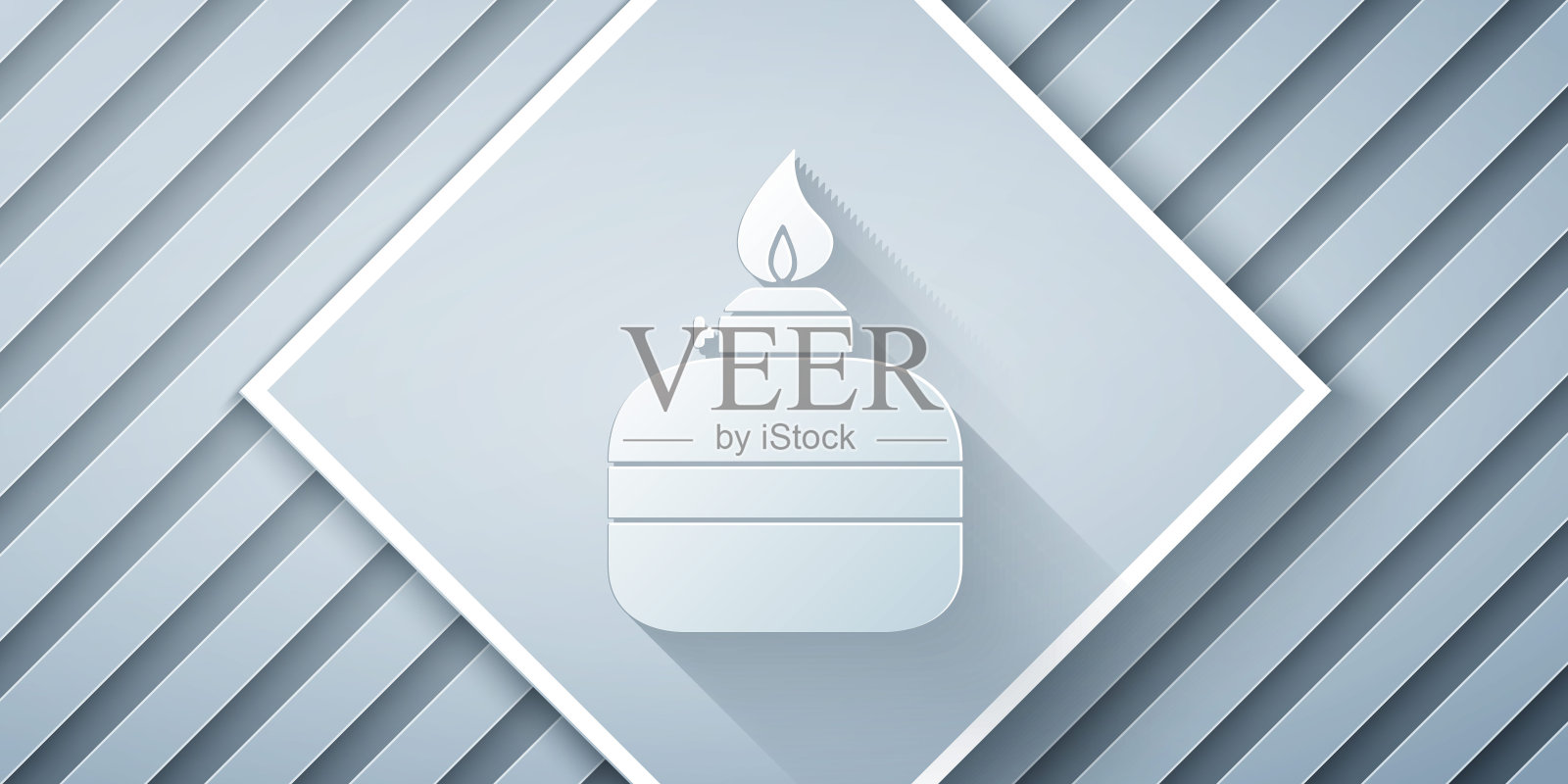 纸切割酒精或酒精燃烧器图标孤立在灰色背景。化工设备。纸艺术风格。矢量图插画图片素材