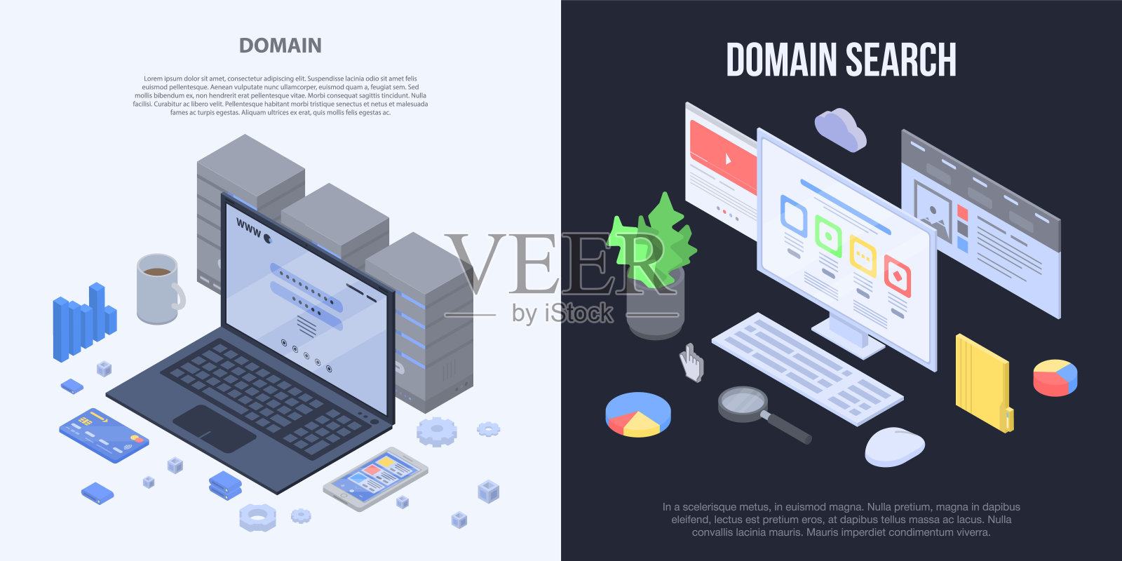域名旗帜设置,等距样式插画图片素材