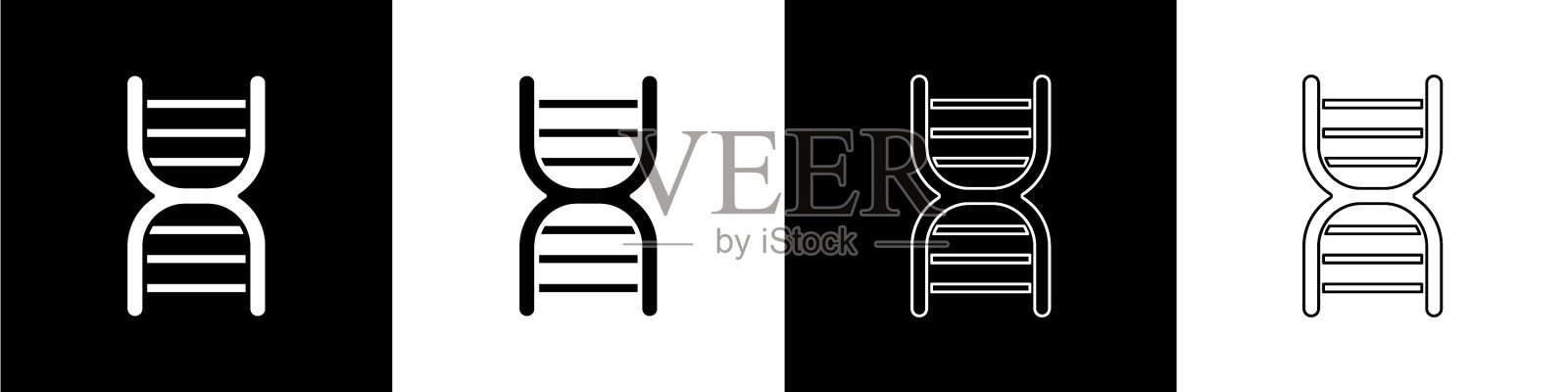 设置DNA符号图标隔离在黑色和白色插画图片素材