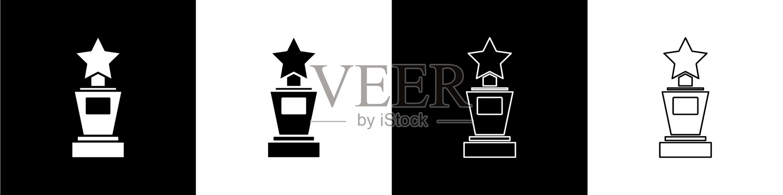 设置奖励杯图标孤立在黑色和白色图标素材