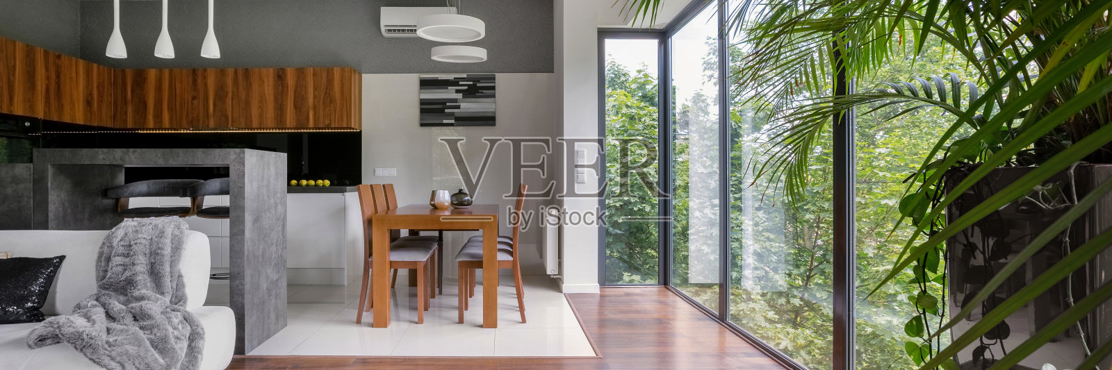 现代公寓的窗墙,全景照片摄影图片