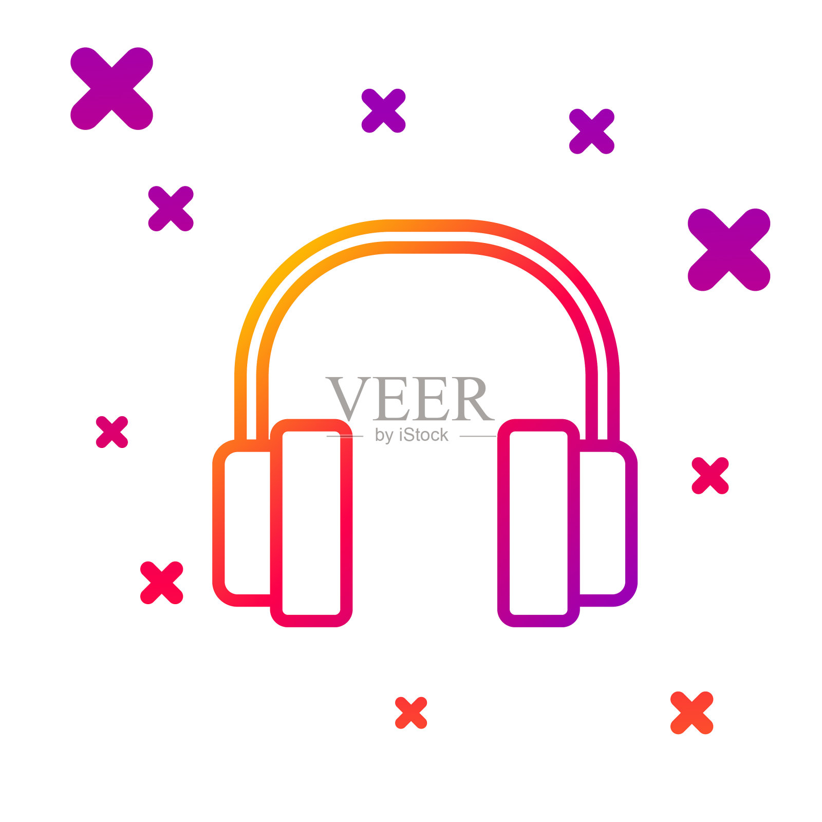 彩色线耳机图标隔离在白色插画图片素材