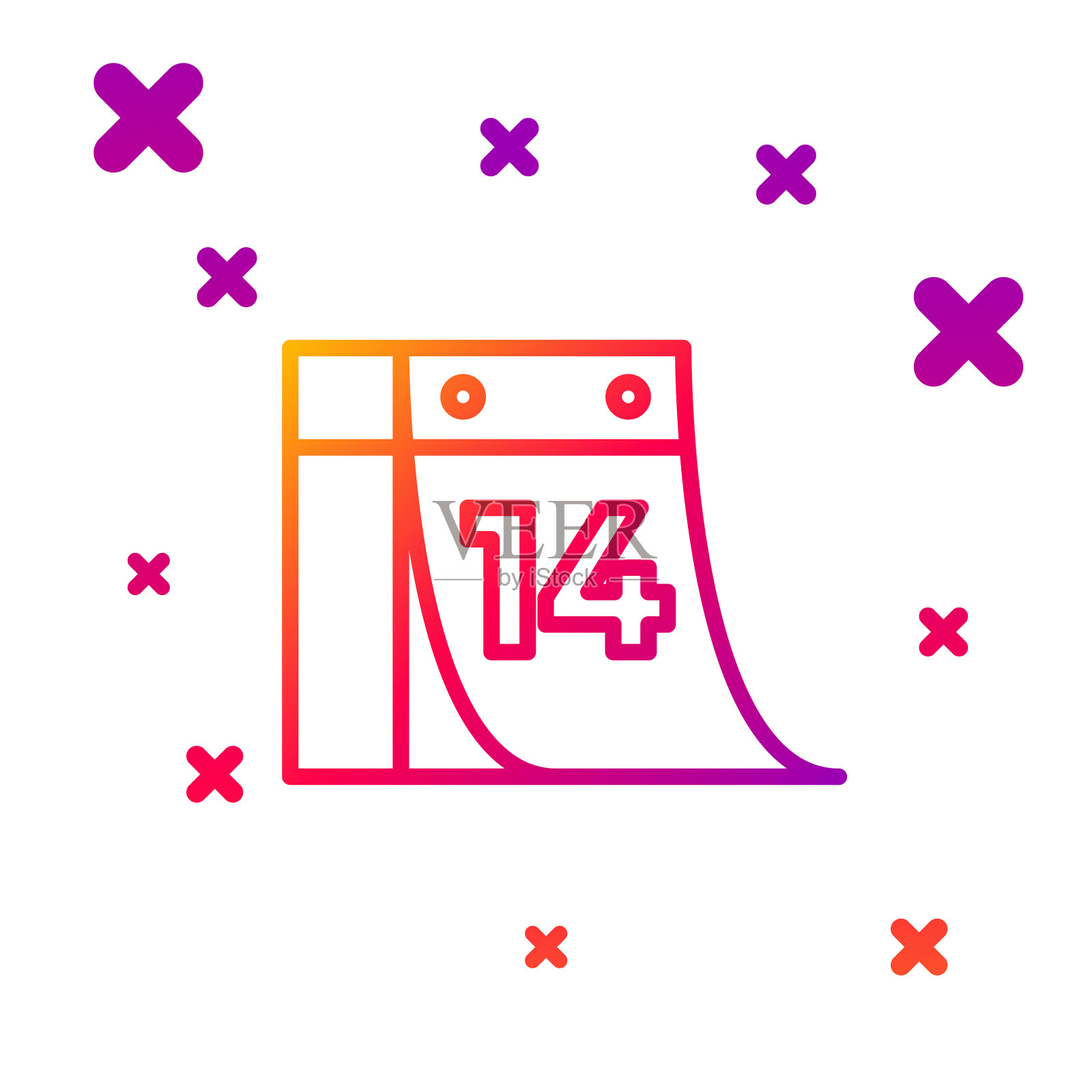 彩色线日历与2月14日图标隔离图标素材