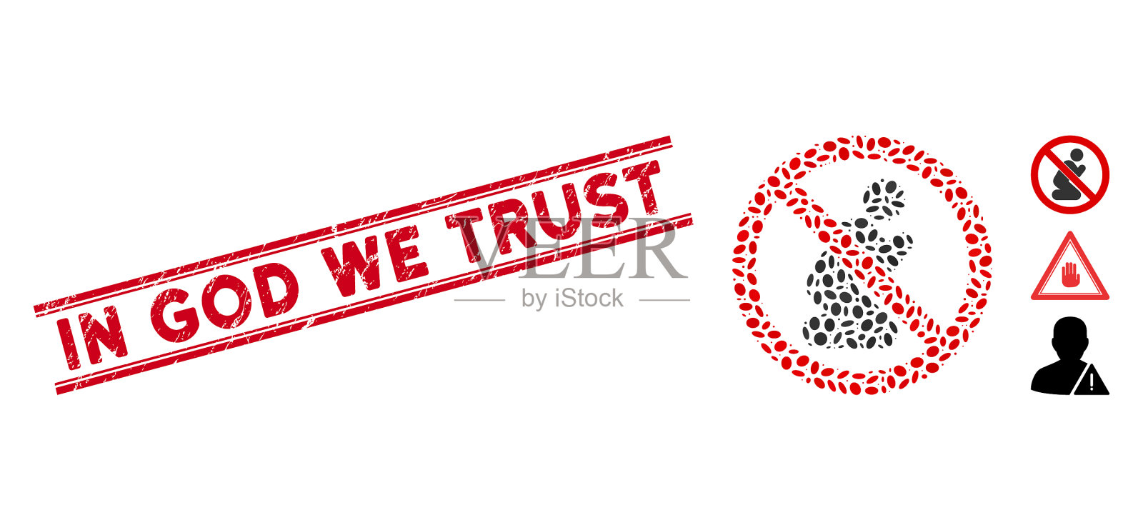 纹理在上帝,我们相信线邮票和马赛克的号码插画图片素材