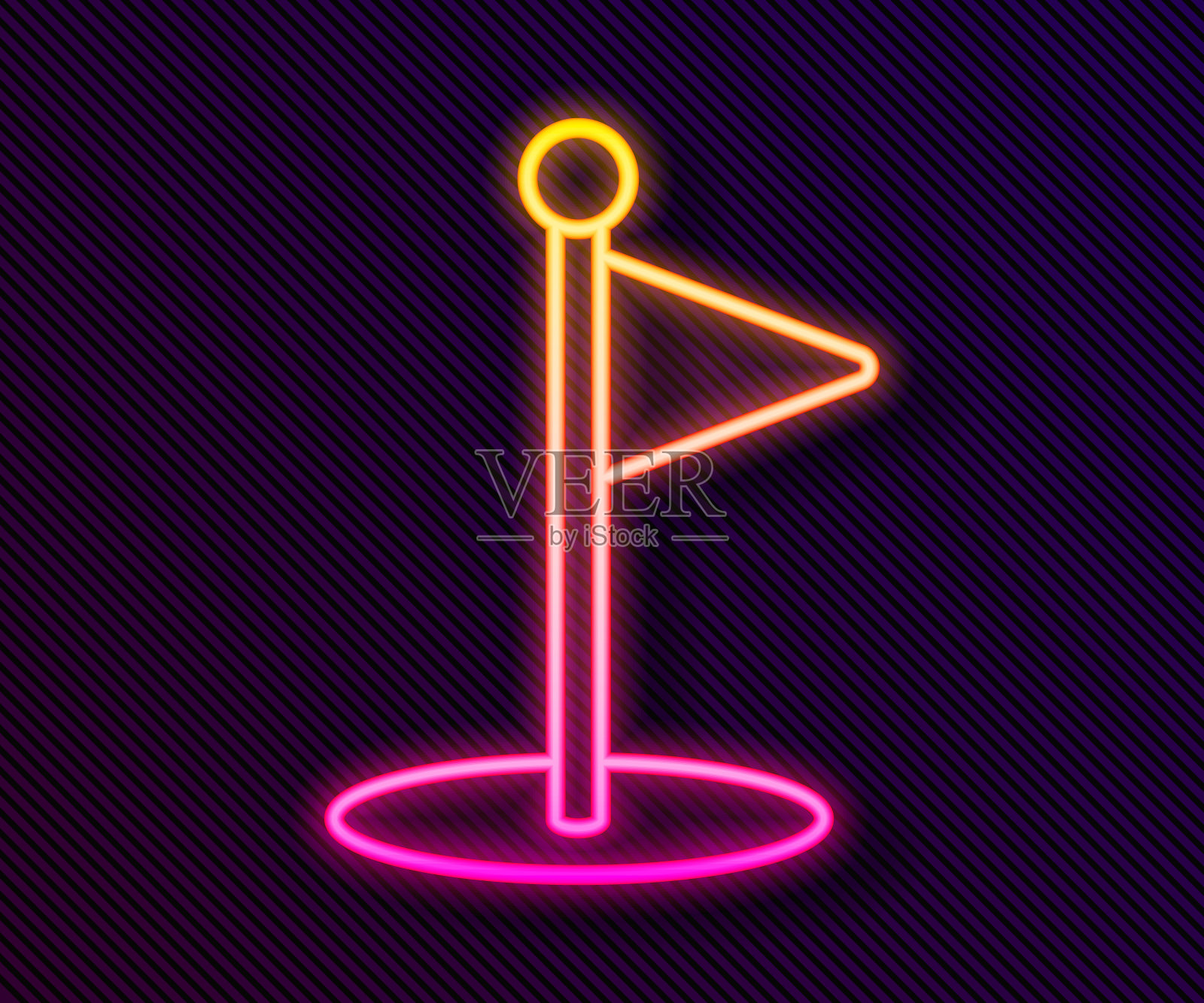 发光的霓虹灯线高尔夫旗帜图标孤立在黑色背景。高尔夫球器材或配件矢量图图标素材