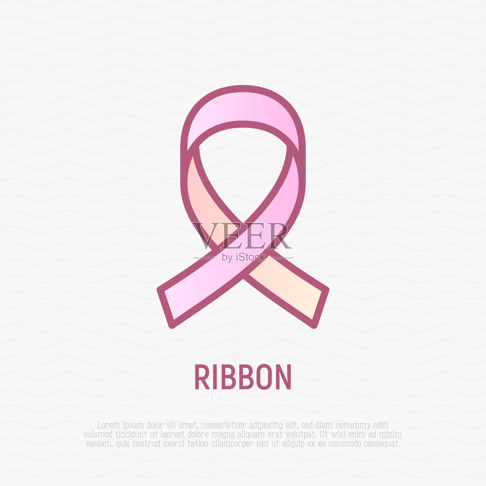 粉红丝带,象征关注乳腺癌。细线图标。现代向量插图。插画图片素材