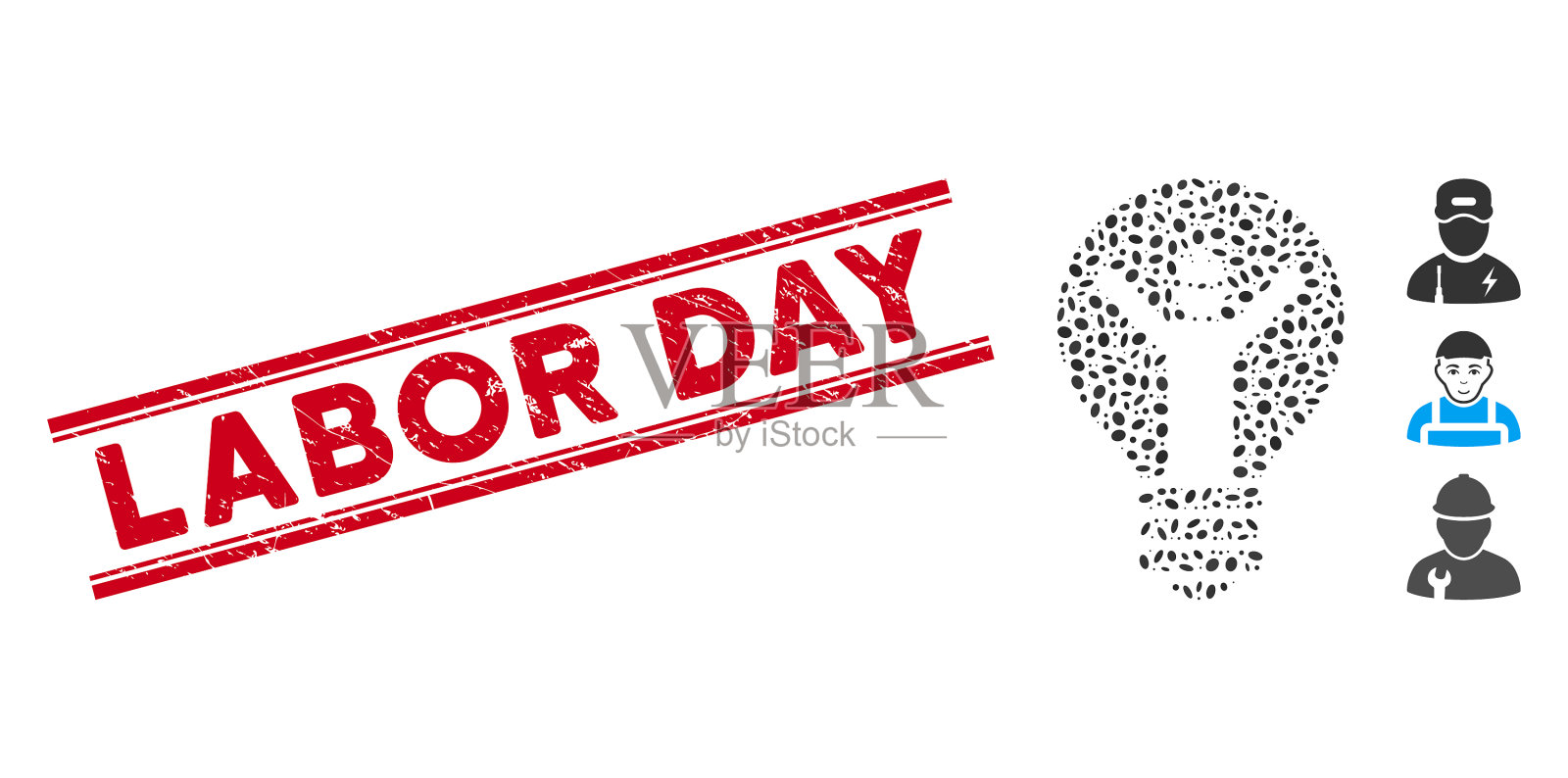 划劳动节线印章和马赛克插画图片素材