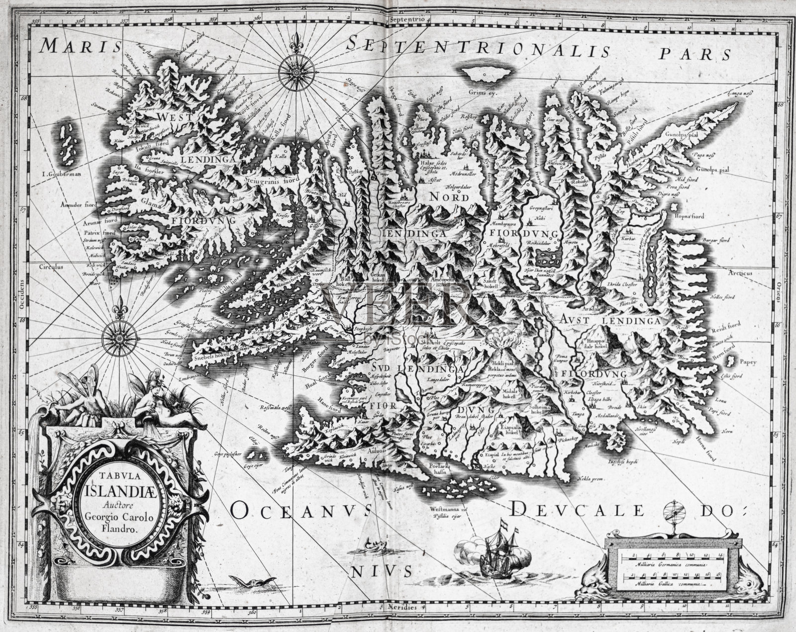 冰岛旧地图-摘自1656年法国P. du Val地图集(私人收藏)照片摄影图片