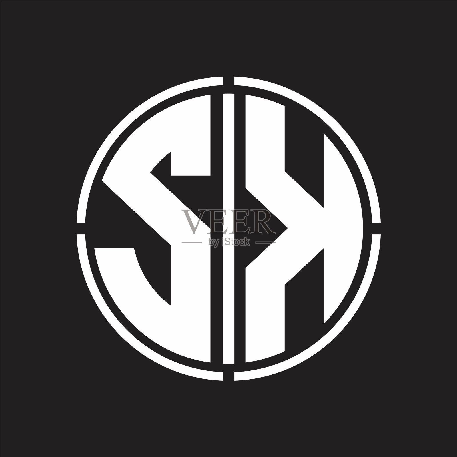 Sk标志首字母用圆线切割设计插画图片素材