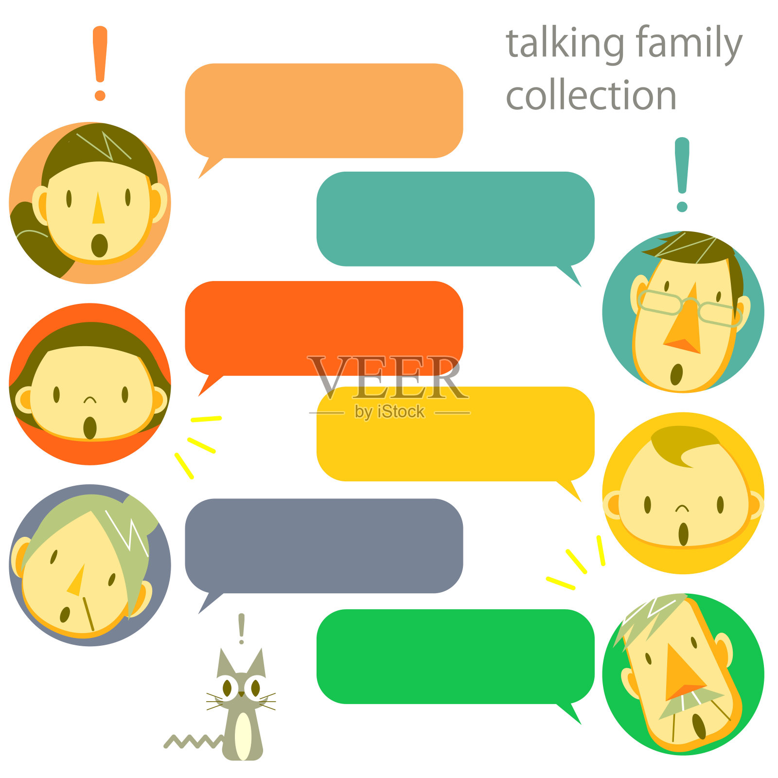 可爱的家庭图标和谈话泡泡插画图片素材