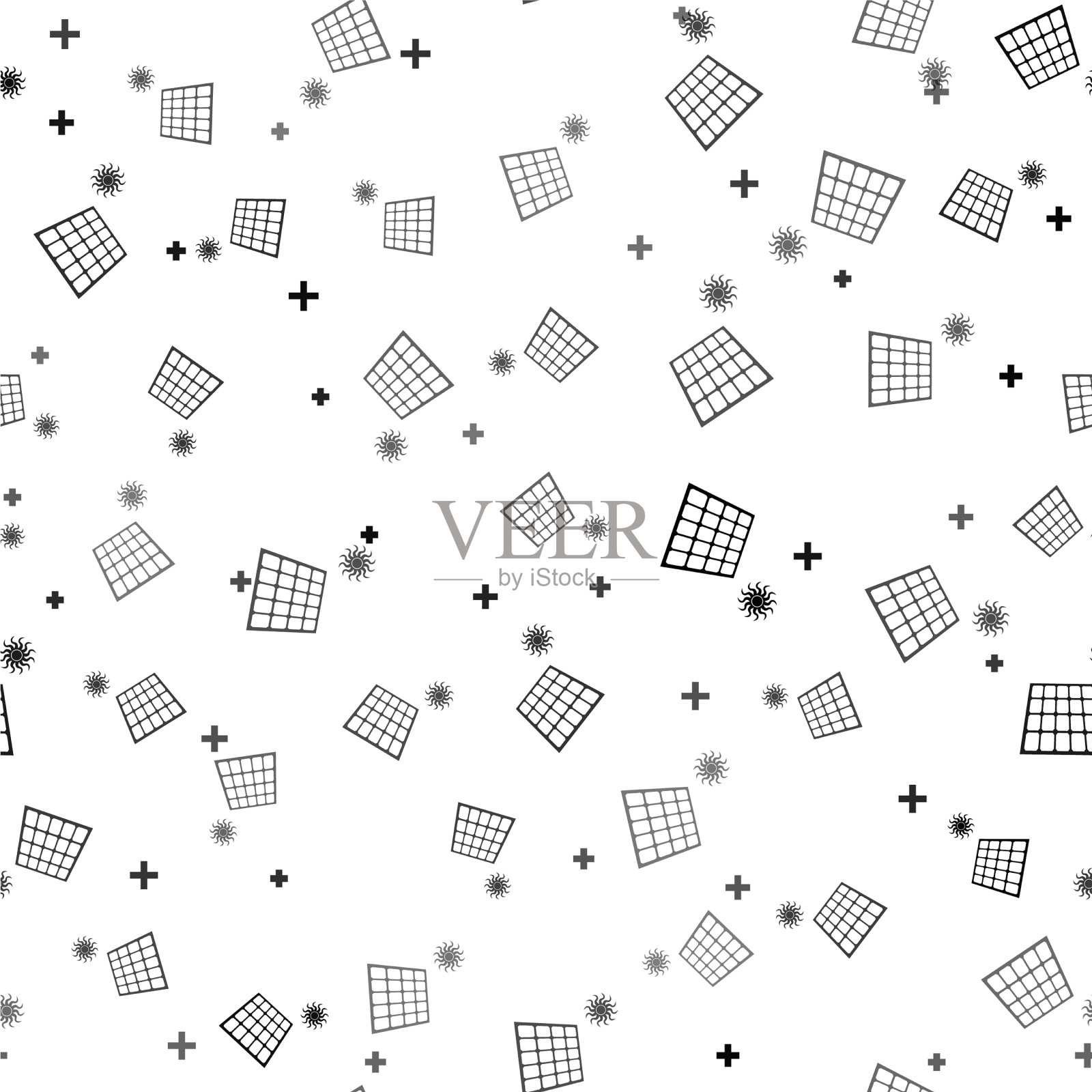 黑色太阳能电池板和太阳图标隔离插画图片素材