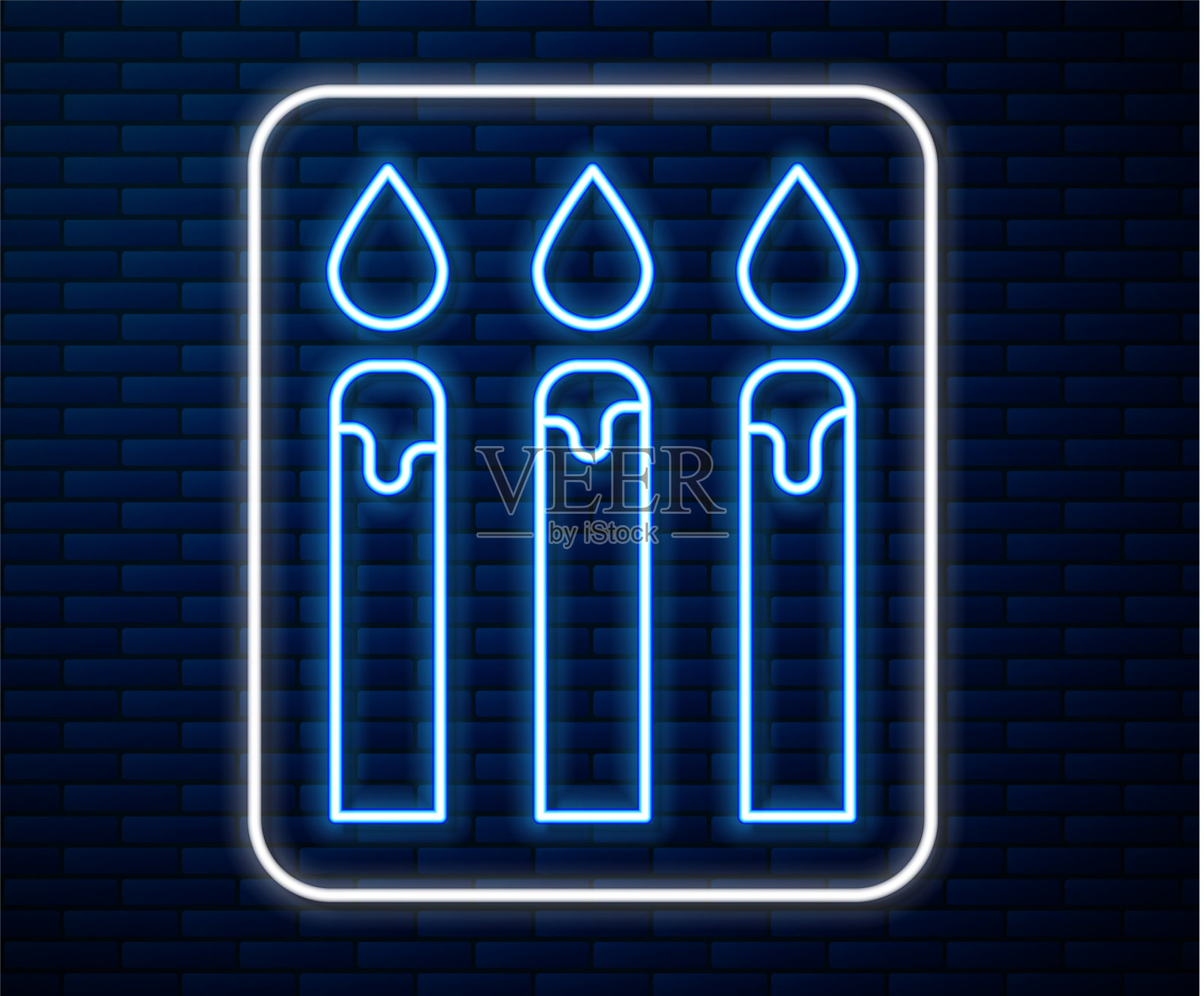 发光的霓虹灯线生日蛋糕蜡烛图标插画图片素材