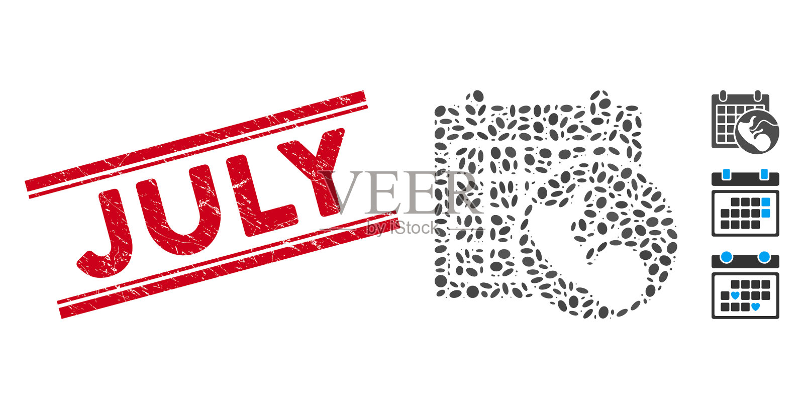 危难七月行印章,拼贴胚胎插画图片素材