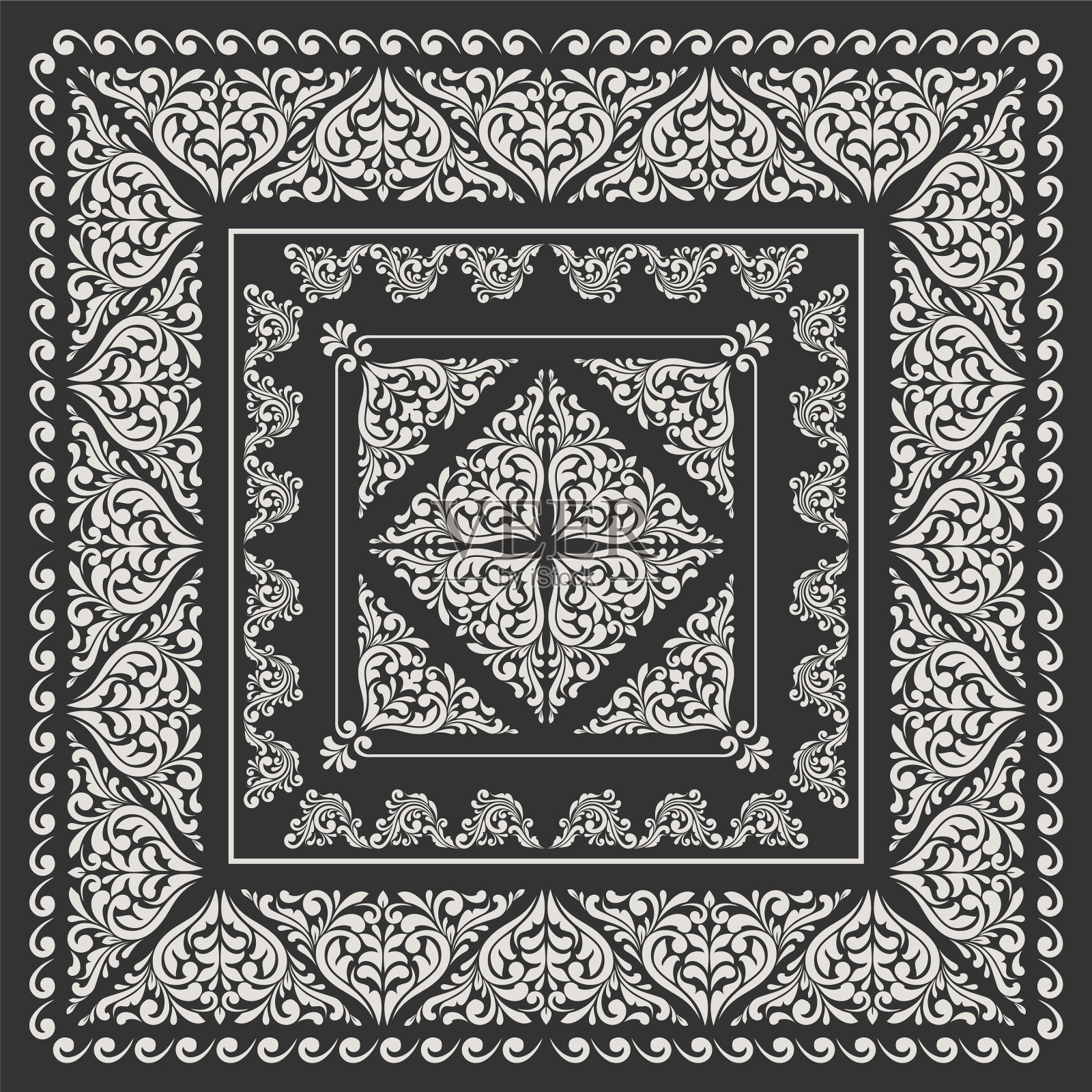 方形框架设置模板手帕与复古插画图片素材