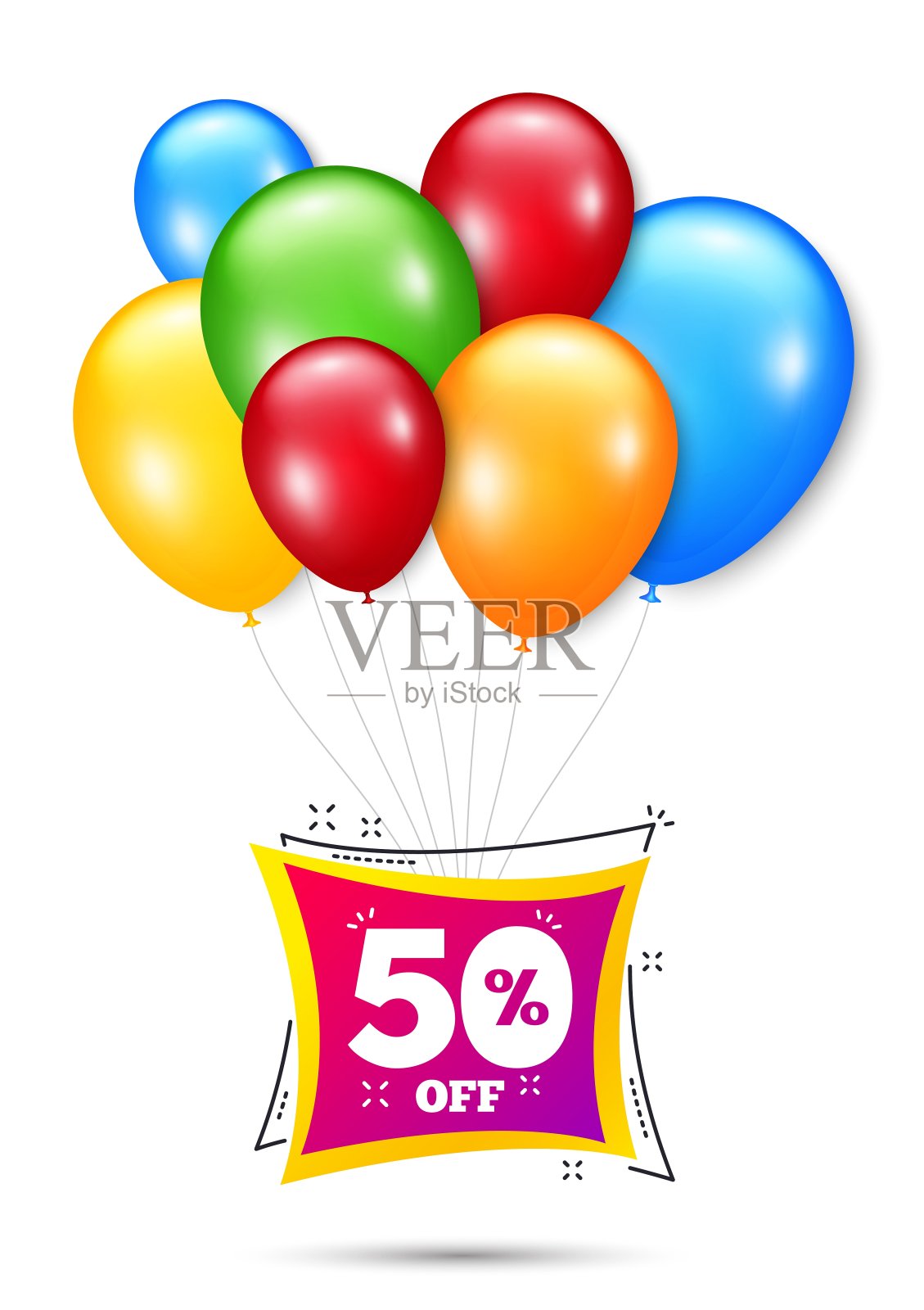 徽章五折优惠。折扣旗帜形状。向量设计元素图片