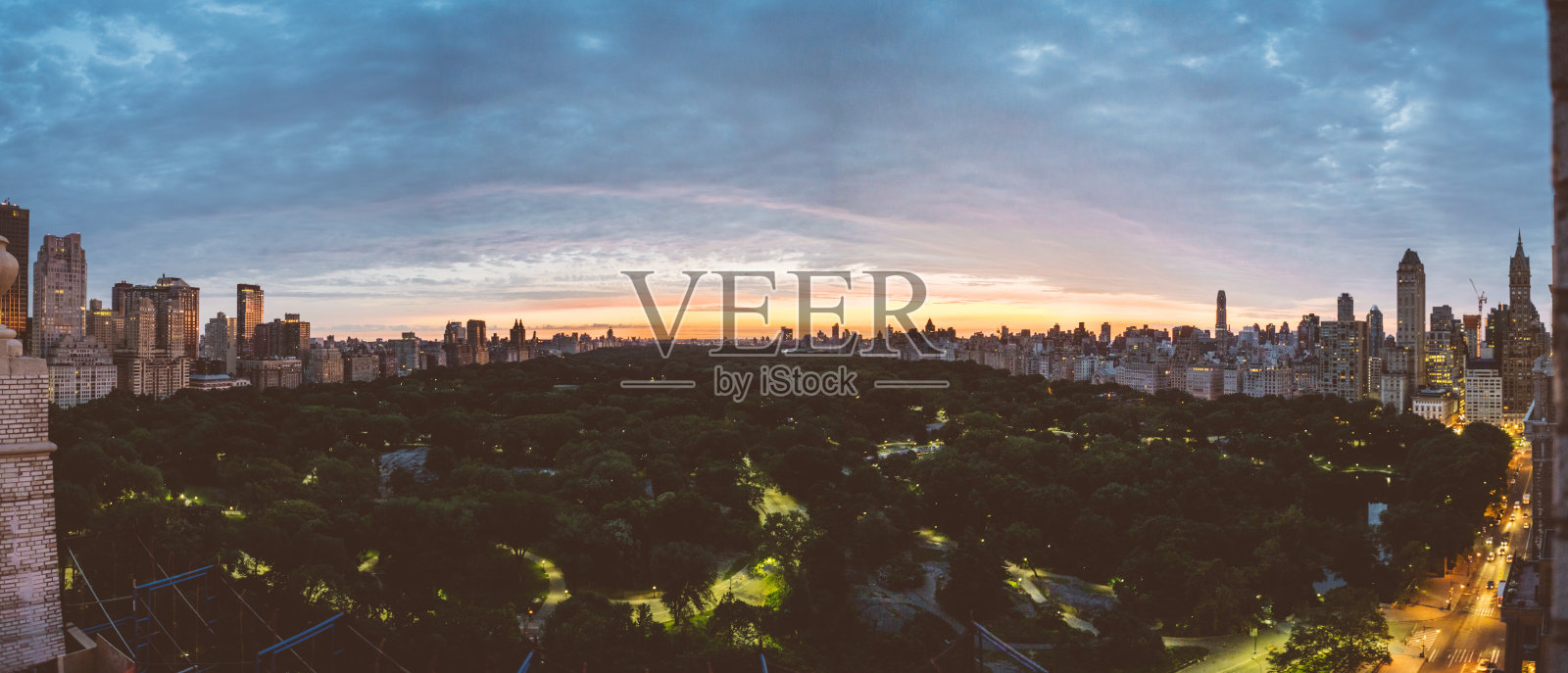 黎明时分的纽约中央公园全景照片摄影图片