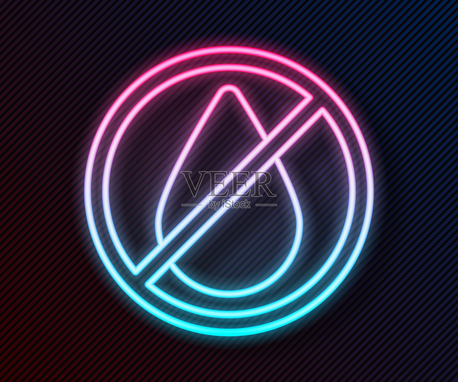 发光的霓虹灯线水滴禁止图标孤立在黑色的背景。没有水的迹象。矢量图插画图片素材