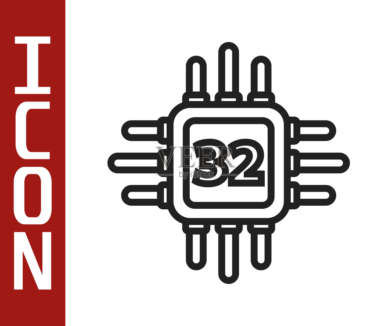 黑线计算机微电路处理器CPU图标隔离在白色背景上。带有电路板的芯片或cpu。微处理器。矢量图插画图片素材