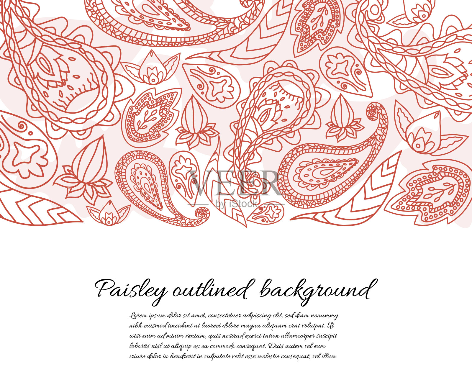 贺卡与轮廓的佩斯利装饰插画图片素材