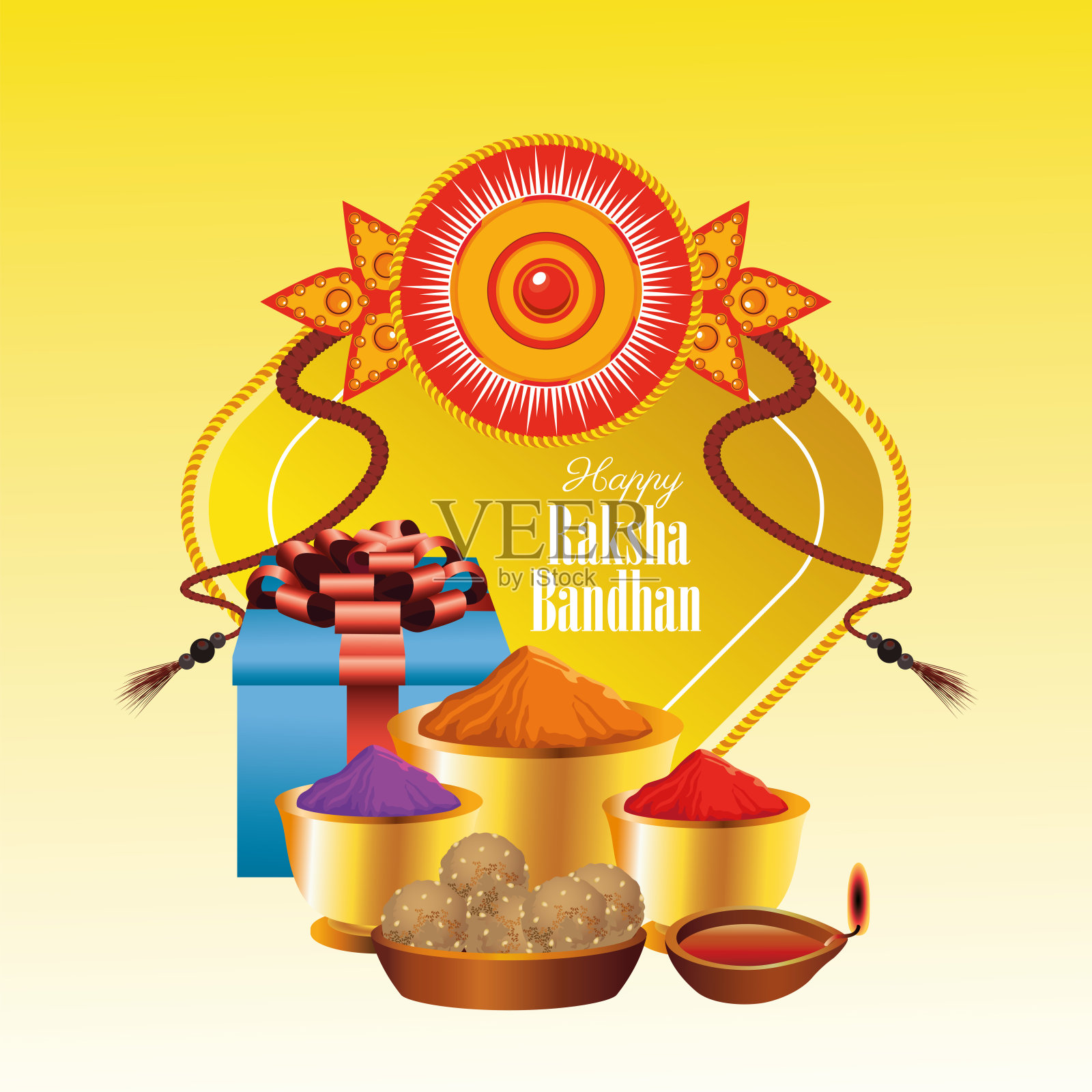 快乐的raksha bandhan庆祝与设置图标插画图片素材