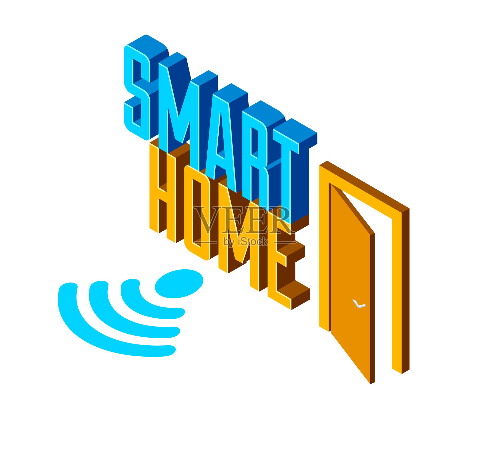 智能家居物联网概念电子现代家居矢量等距图、智能安防、app遥自动化未来技术。插画图片素材