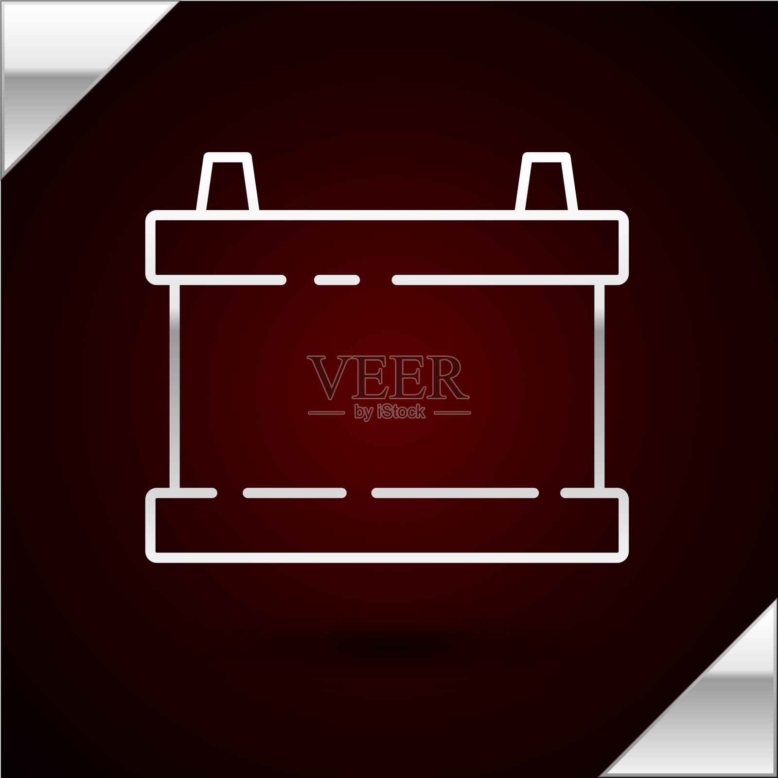 银色线汽车电池图标孤立在暗红色插画图片素材