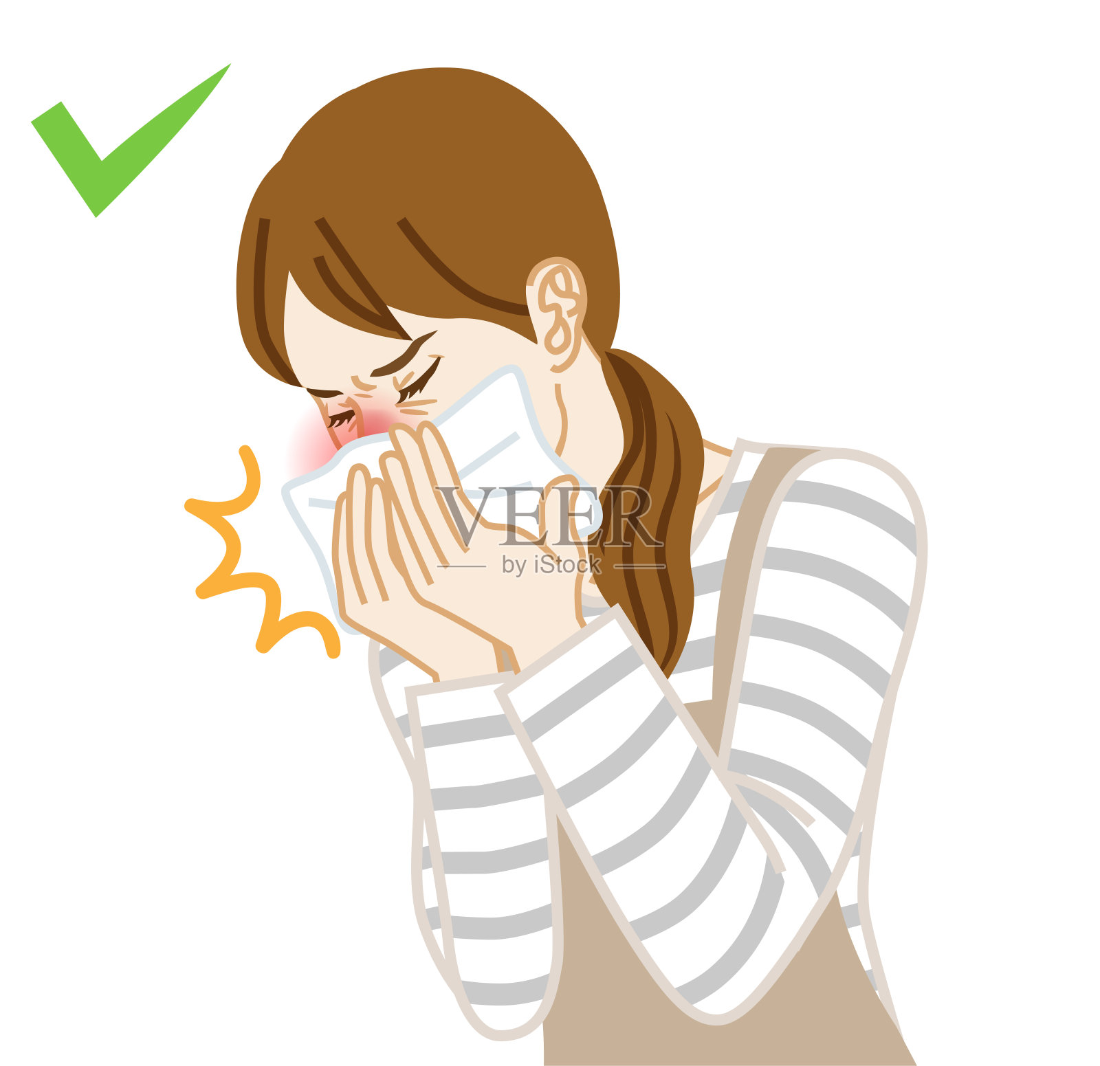 咳嗽的家庭主妇用手帕掩口插画图片素材