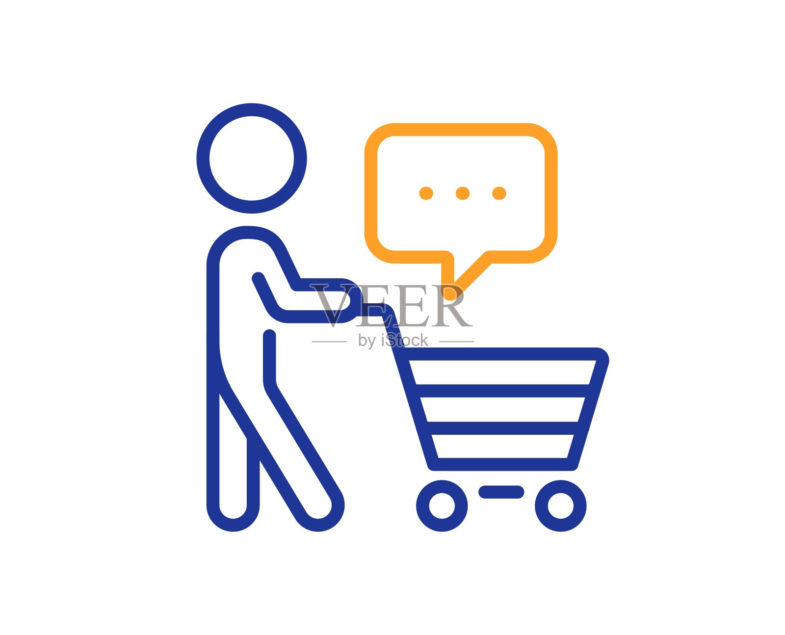 买方与购物车线图标。客户认为泡沫标志。向量设计元素图片