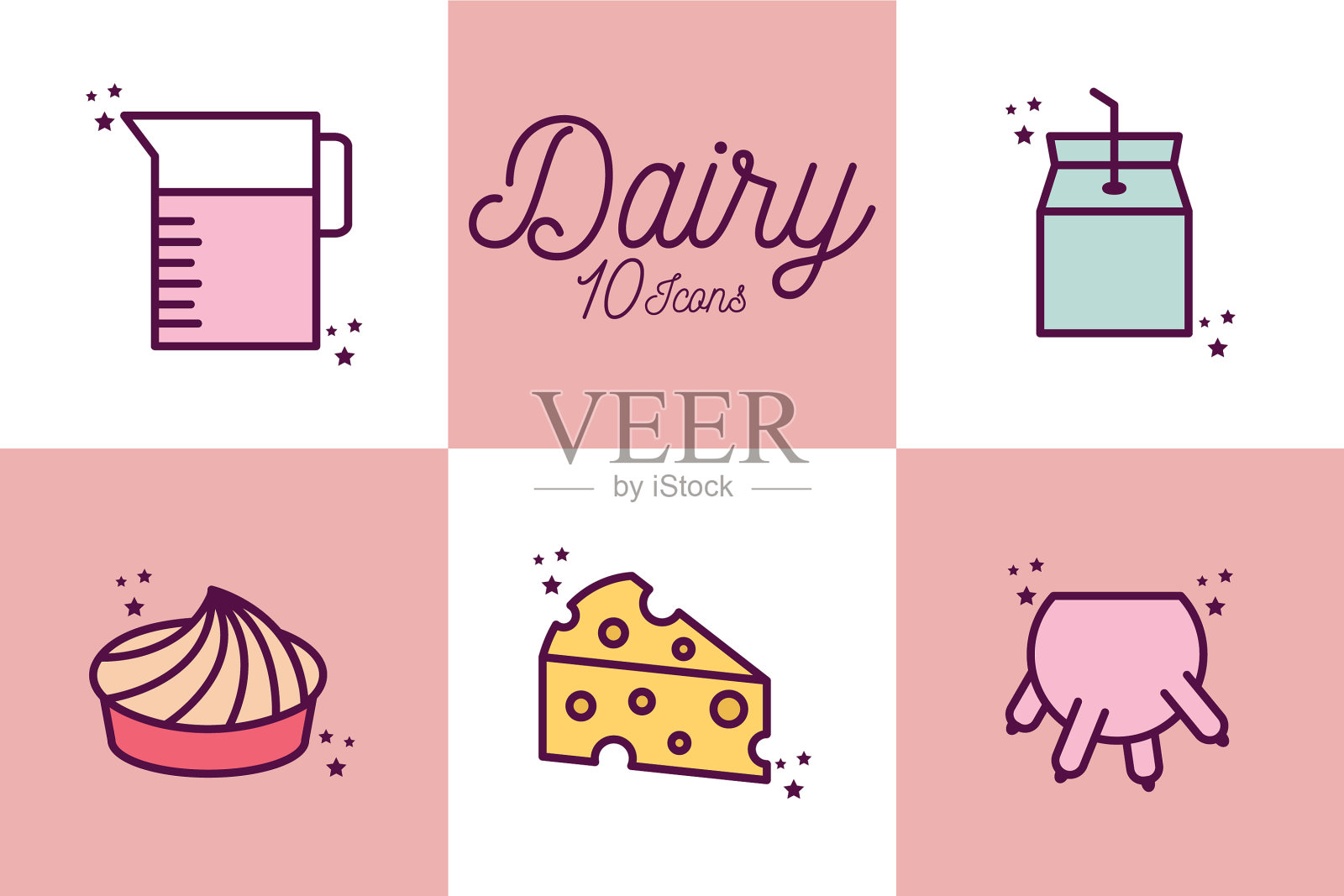 孤立的10乳制品线和填充样式的图标设置图标素材