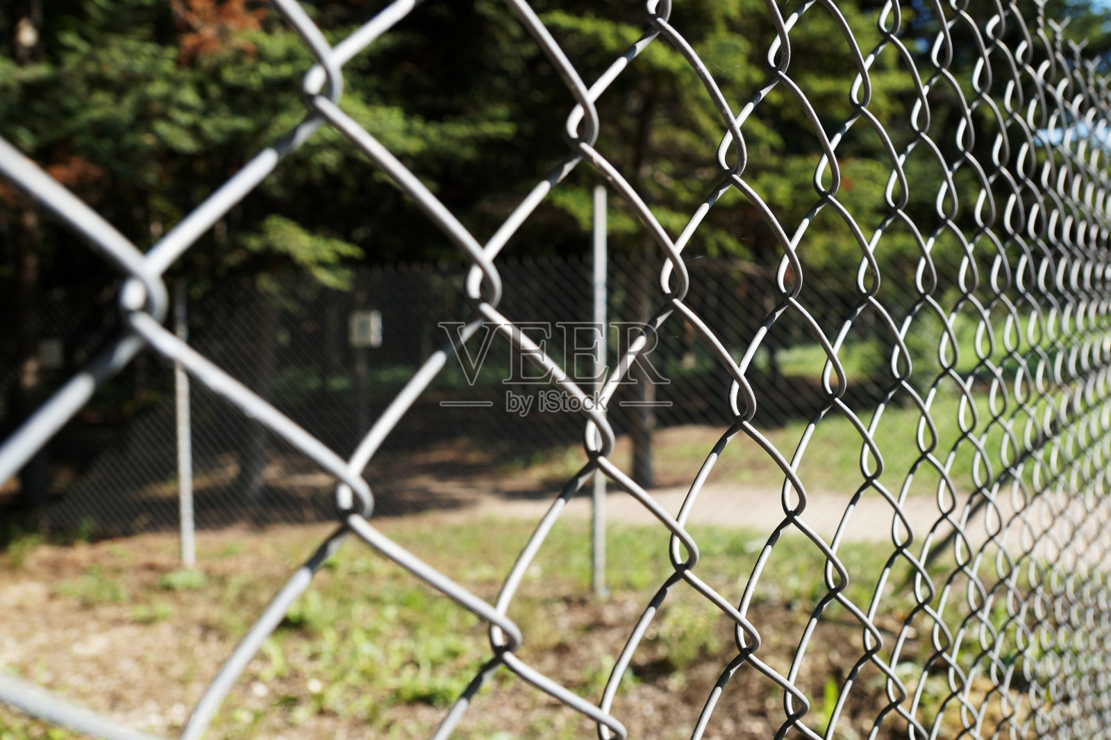 公园里有金属网围栏照片摄影图片