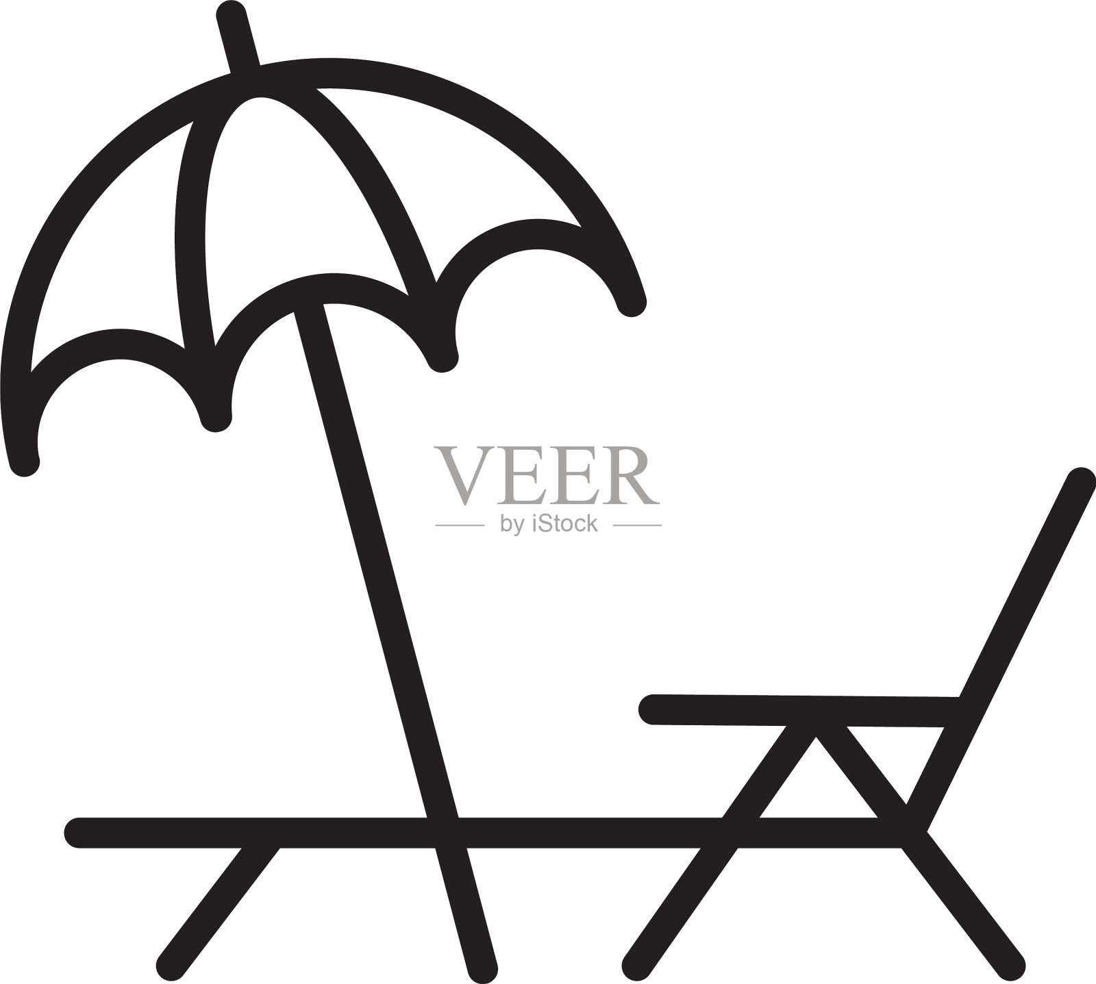 一张带有黑色伞图标模板的躺椅插画图片素材