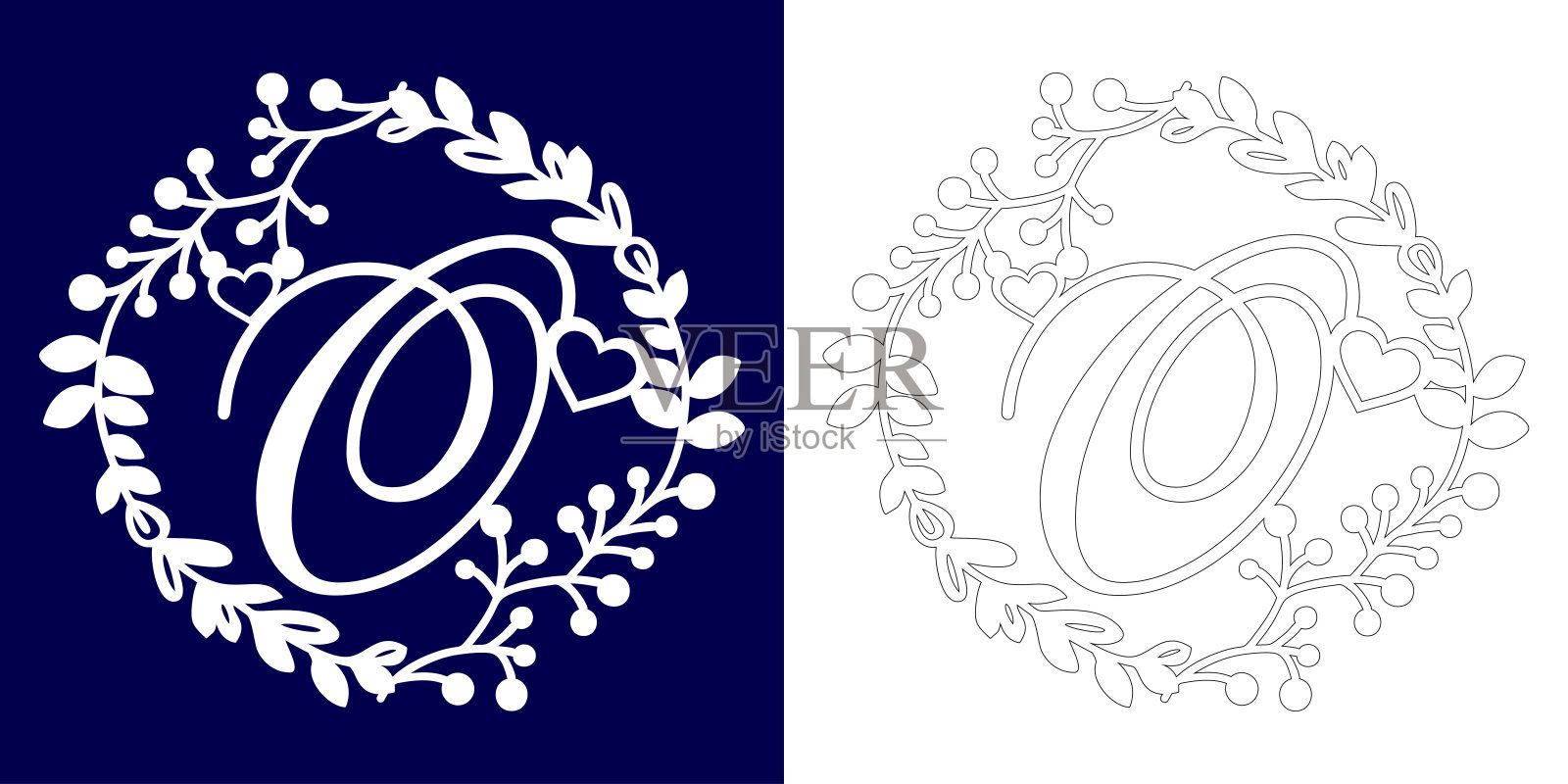 矢量婚礼初始字母激光切割。花架上装饰性的字母的O完美的结婚礼物。节日装饰。假期,边境。向量模板。插画图片素材