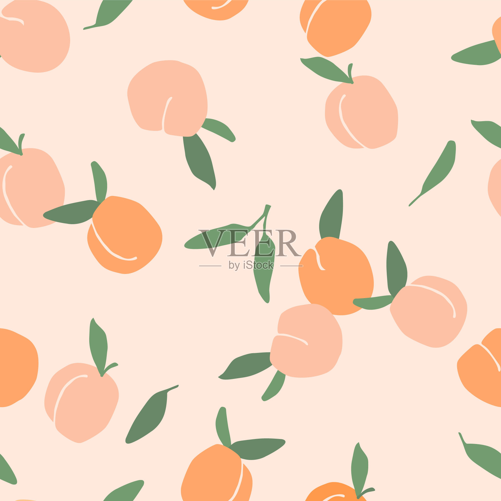 矢量无缝模式与桃子。时髦的手绘纹理。插画图片素材