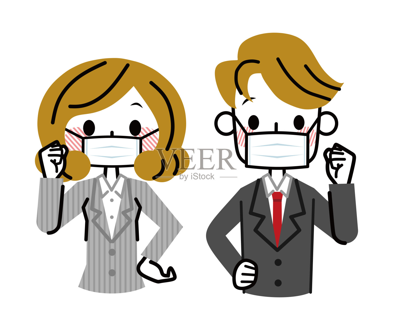 戴着面具的商人和女商人。插画图片素材