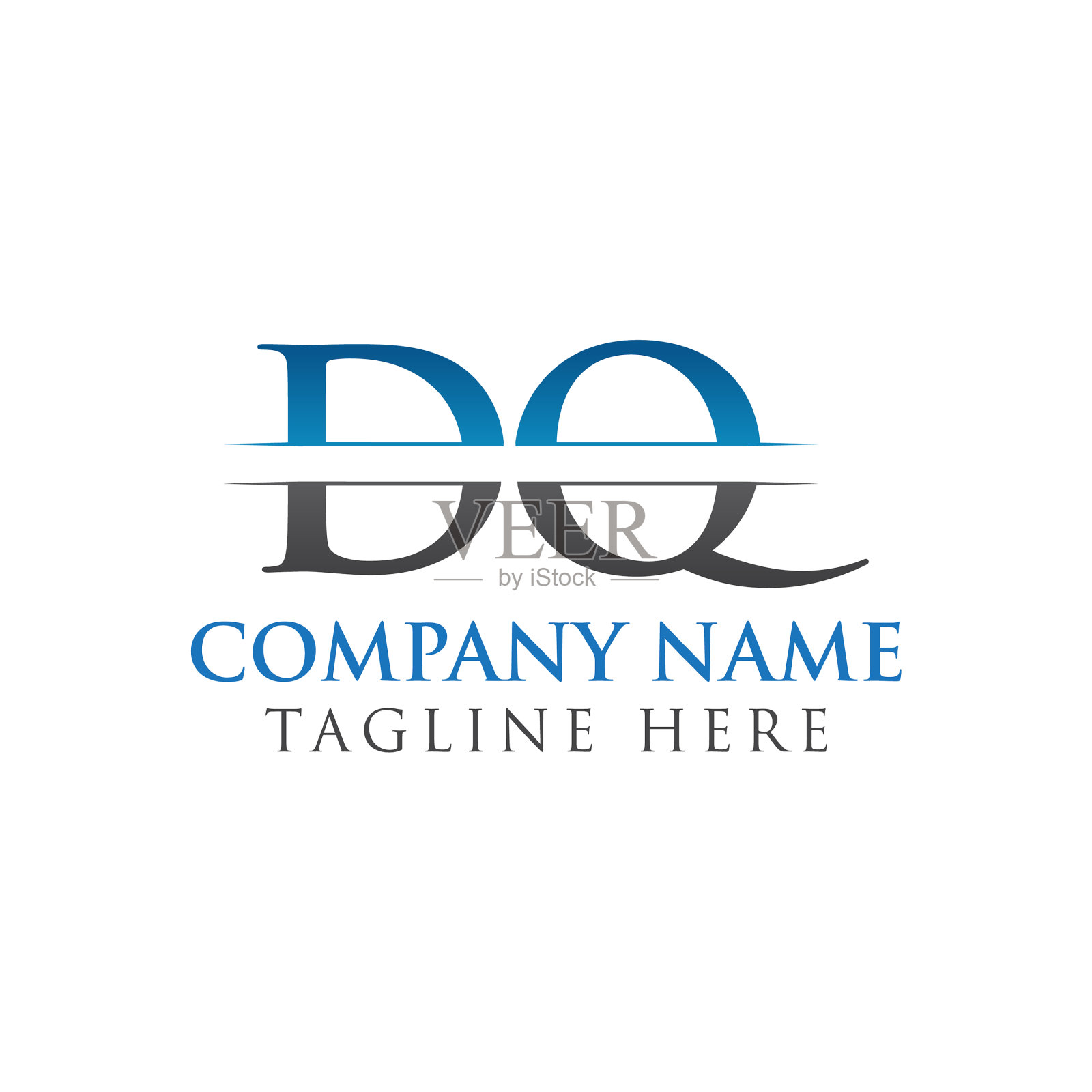 首字母dq标志设计用蓝色和灰色插画图片素材