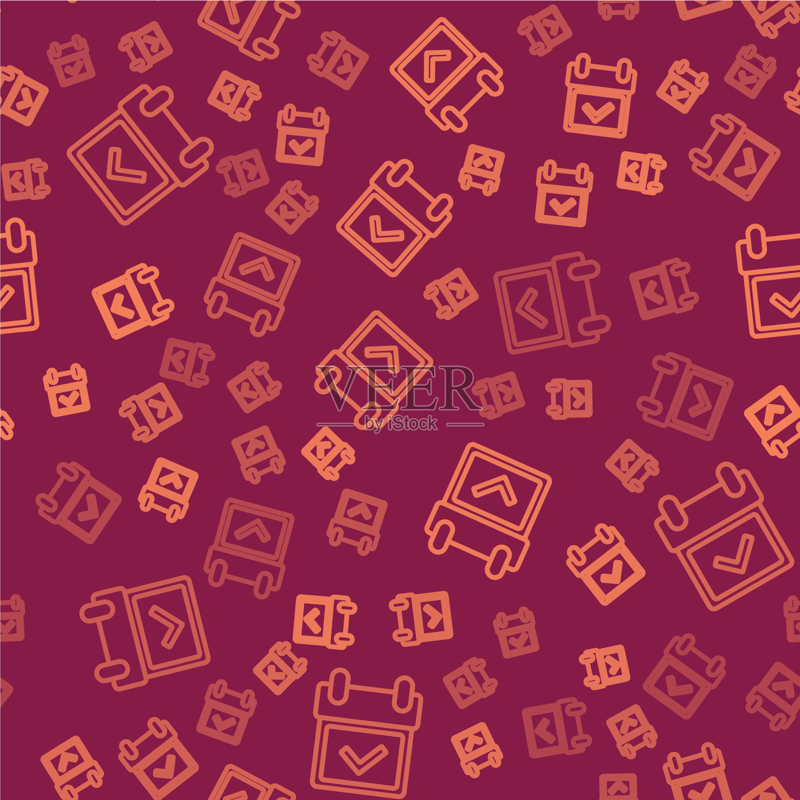 棕色线日历与复选标记图标隔离插画图片素材