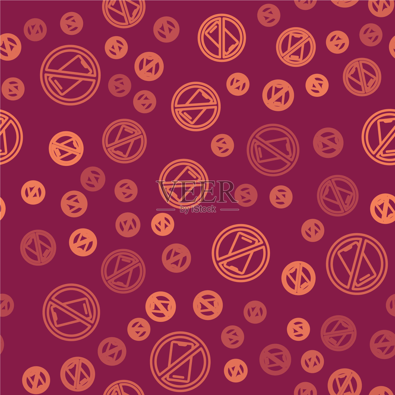 棕色线没有手机图标孤立无缝插画图片素材