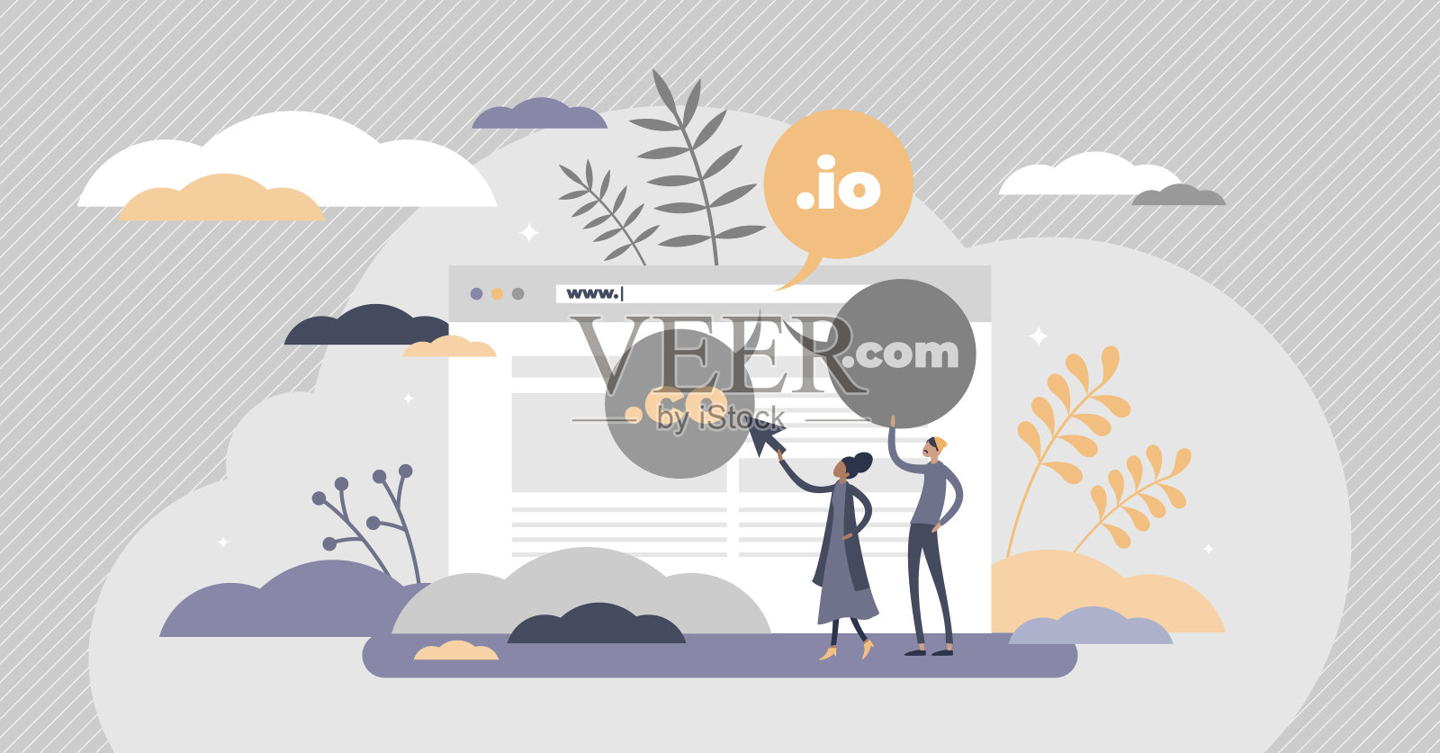 域名作为web服务器网站地址的延伸扁平小人的概念插画图片素材