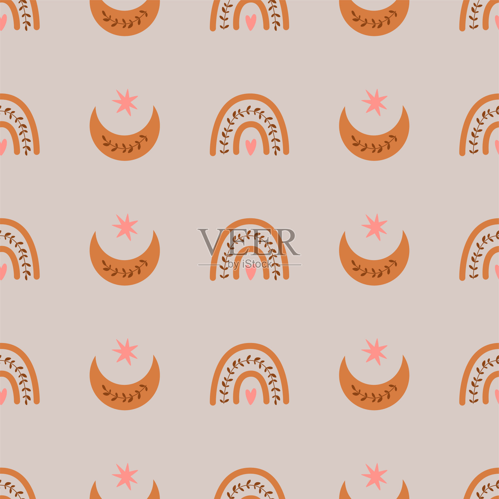 孩子波西米亚彩虹图案可爱的简单柔和的彩虹月亮宝贝波西米亚背景矢量插画图片素材