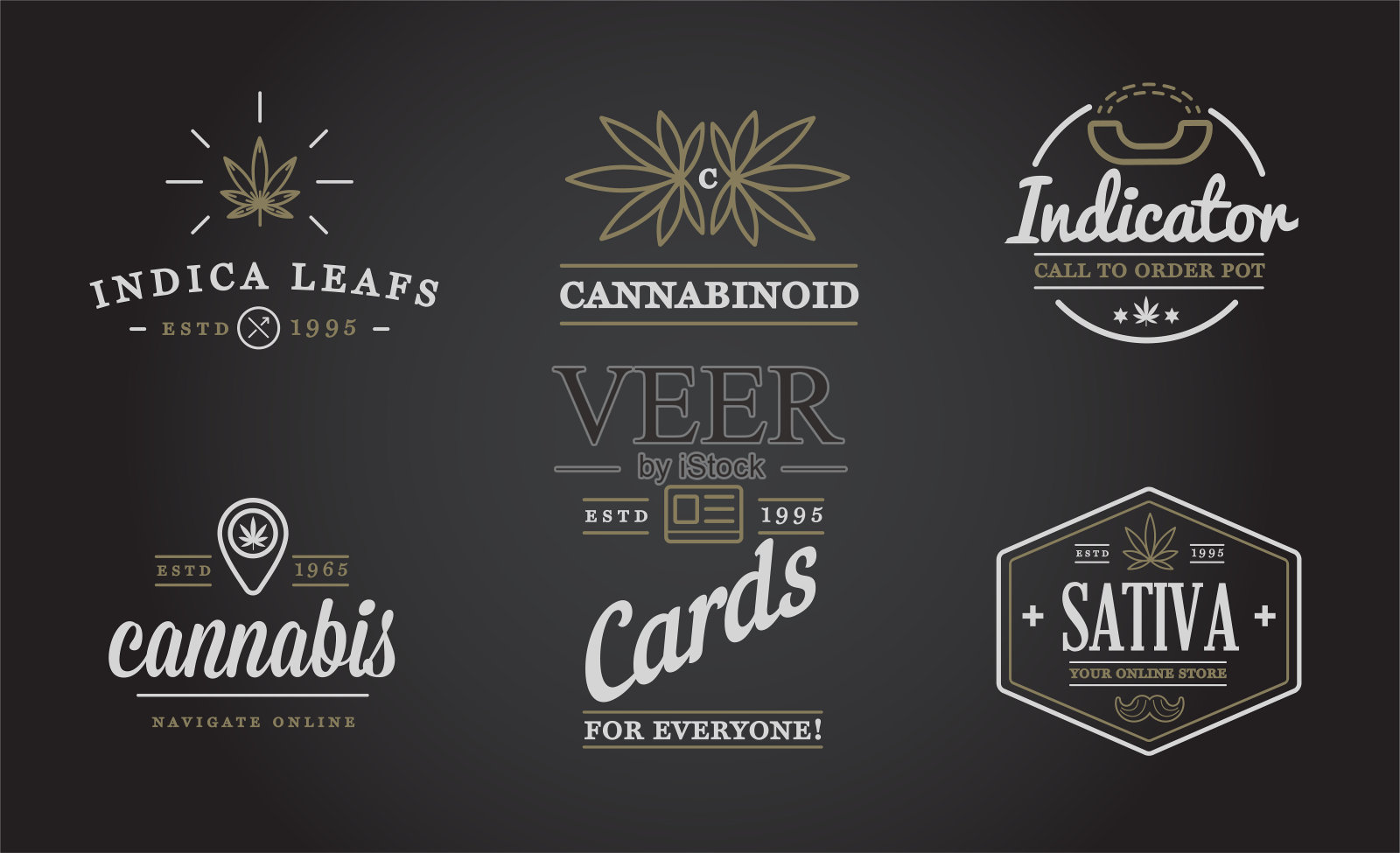 医用大麻大麻标记或标签模板的向量集。插画图片素材