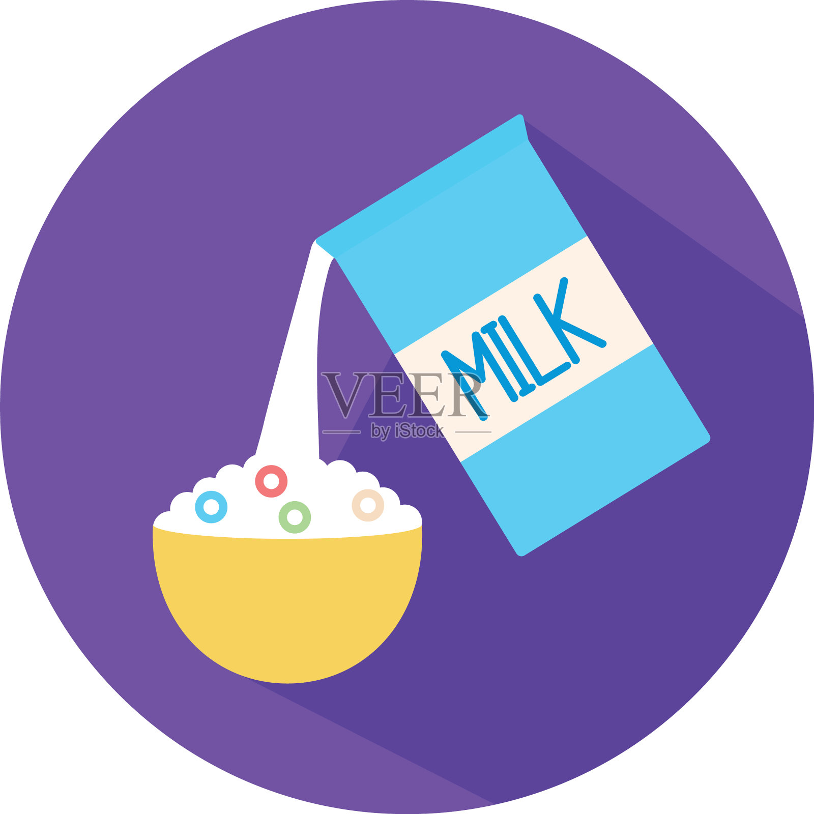 隔离牛奶盒和麦片平板风格的图标设计元素图片